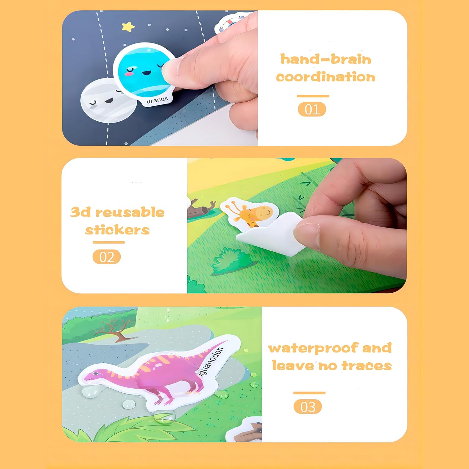 4 Pack Reusable Puffy Sticker Book for Kids 2-4, Reusable Stickers Books for Toddlers 1-3 Boys Girls, 4 Themes Animal Vechicles Dinosaurs Ocean Education Learning Toys for Christmas Birthday Gift image number 5