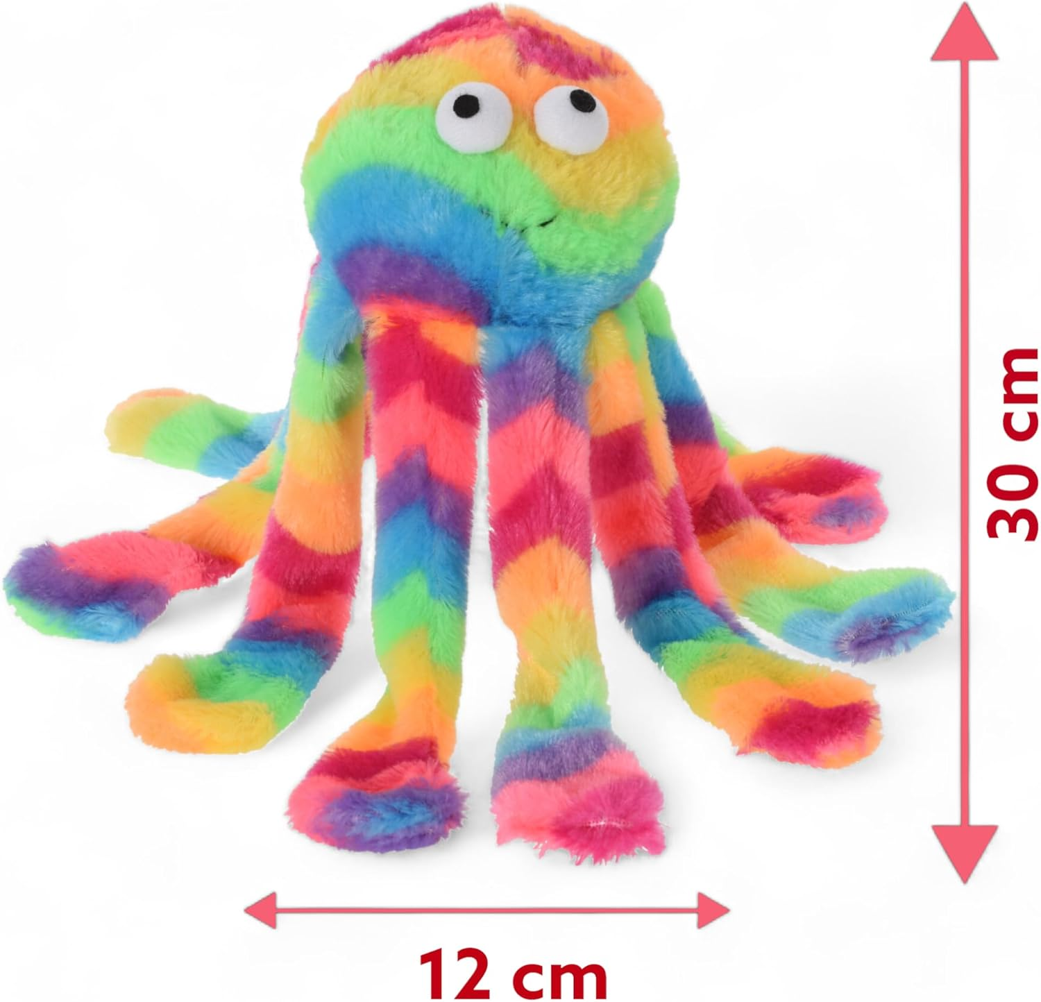 MIJOMA Funny Squeaky Dog Toy, Rainbow Octopus, Cuddly Soft Made of 100% Polyester, 30 X 12 X 12 Cm, Perfect for Chewing Fun and Fetch image number 3