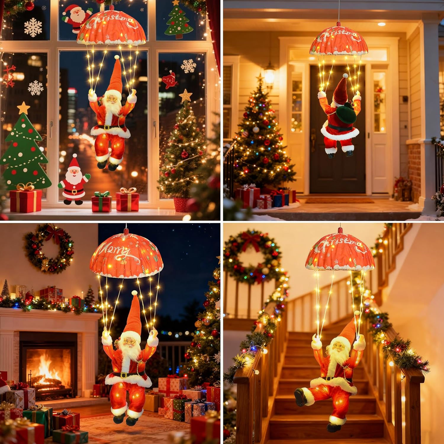 Qoosea Santa Claus Parachute Fairy Lights, 63 Cm, 88 LED Christmas Fairy Lights, USB with Timer, 8 Modes, Christmas Lighting for Christmas Tree, Window, Balcony, Indoor, Outdoor, Christmas Decoration