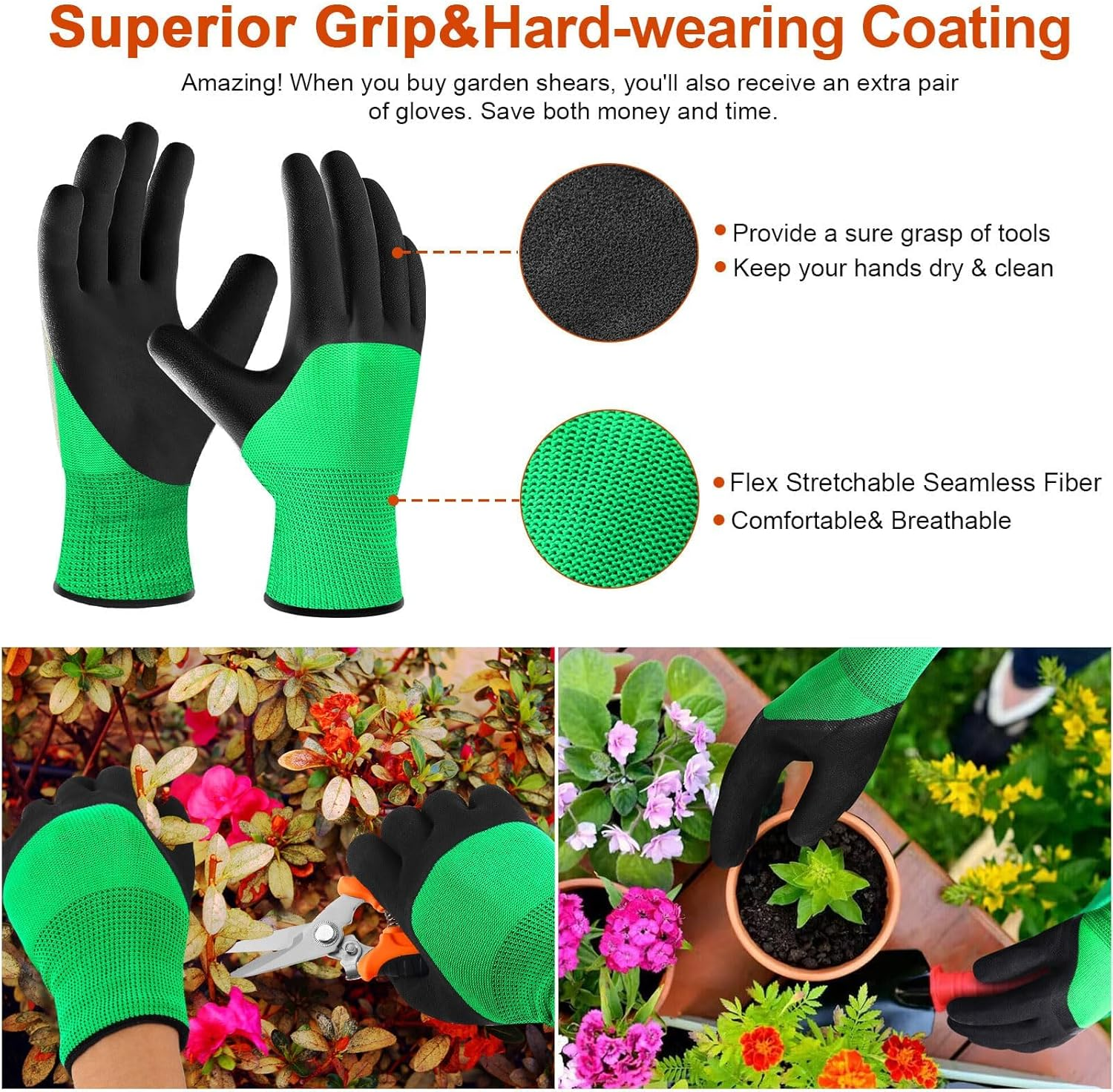 3 Pack Garden Pruning Shears, XICEN Stainless Steel Blades Handheld Pruners Set with Gardening Gloves, Handheld Scissors, Heavy Duty Garden Bypass Pruning Shears, Tree Trimmers Secateurs, Hand Pruner image number 5