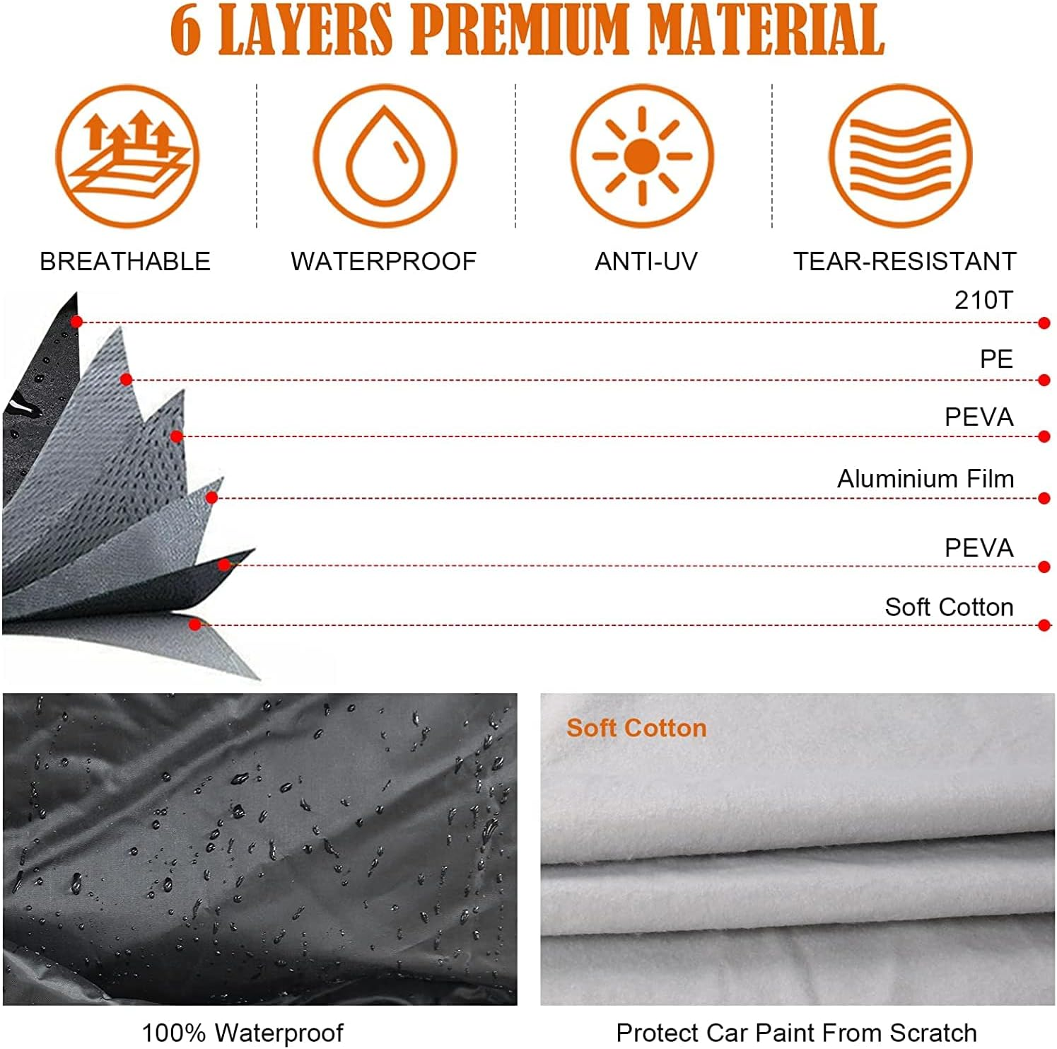 SAPUBK Waterproof Car Cover Compatible with 1955-1974 Volkswagen Karmann GHIA Coupe Accessories, 210T All Weather Car Covers with Zipper&Lock for Car Dust Snow Rain Hail Protection image number 3