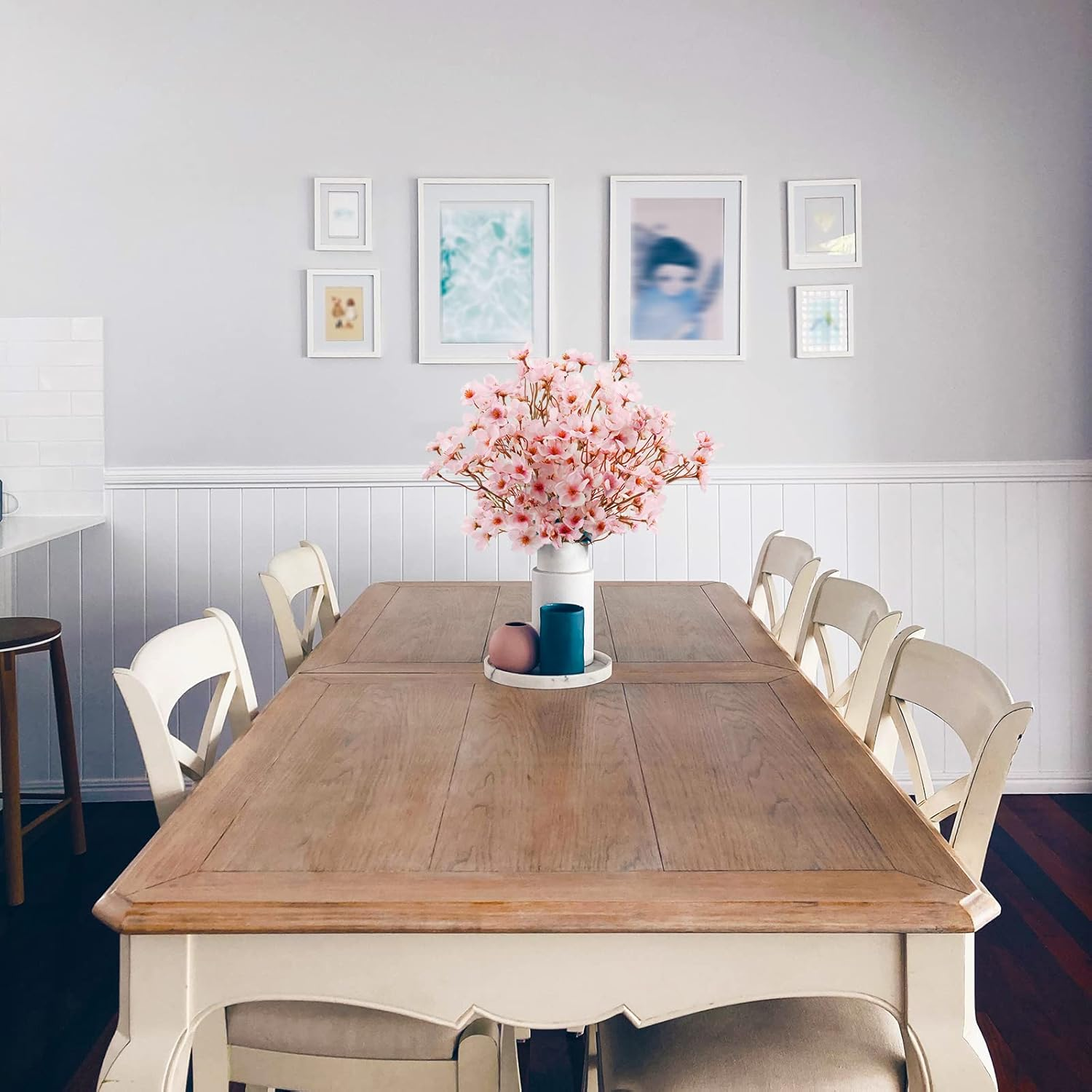 Uieke 4Pcs Artificial Cherry Blossom Flower, Silk Peach Flowers Fake Plants Arrangement for DIY Garden Home Wedding Party Decor Pink image number 7