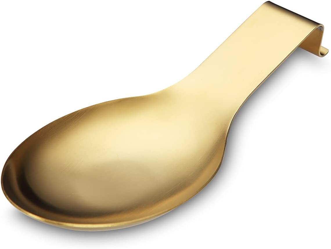 Matte Gold Spoon Rest, Stainless Steel Spoon Holder for Stove Top, Kitchen Utensils Holder for Ladles, Tongs, Spatula, Stove Spoon Holder, Pot Lid Holder, Dishwasher Safe (1PC-9.5 Inch) image number 6