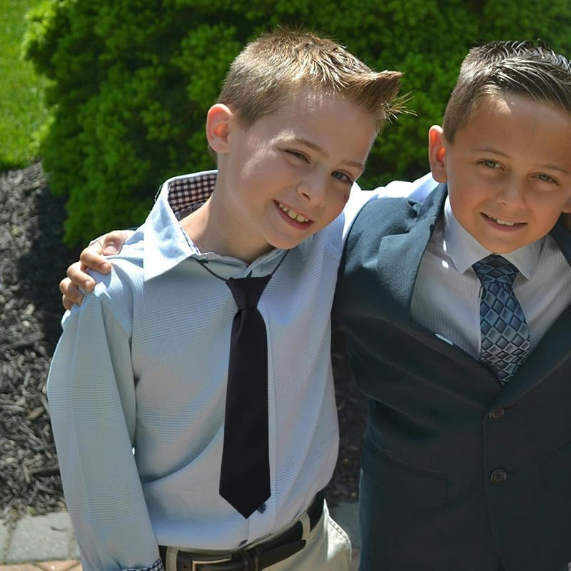 Red Green Black Neck Tie for Boys - Soft Adjustable Necktie for Kids Graduation Uniform - Clip-On image number 2