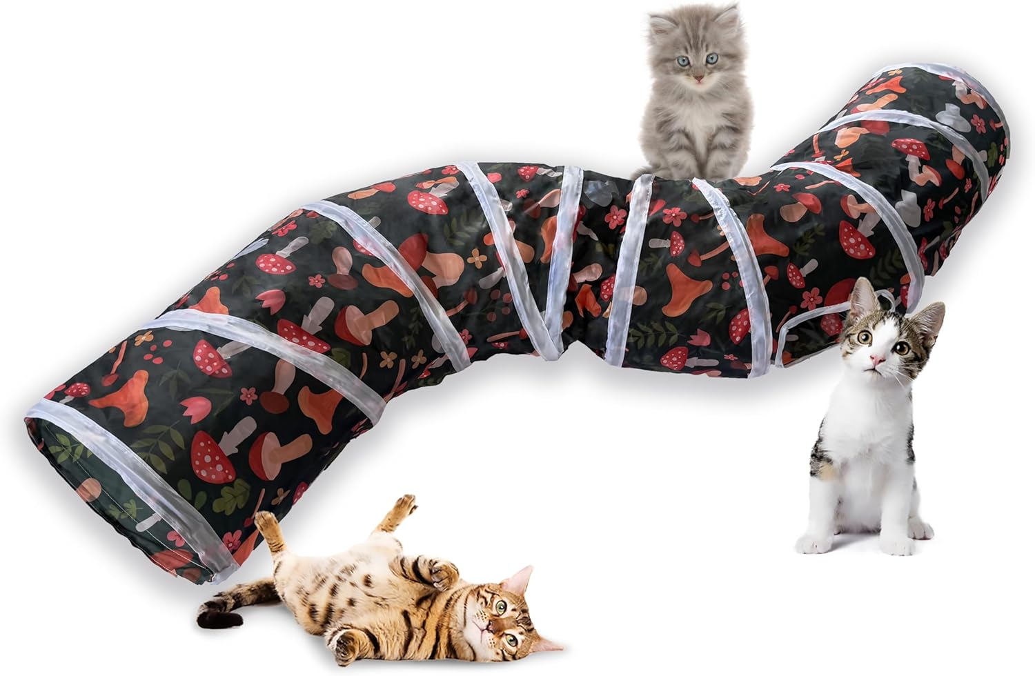 Sheldamy Cat Tunnel, 2-Way Collapsible Play Tunnel, Interactive Toy Maze for Small Animals, Suitable for Kittens, Puppies, Rabbits, Ferrets, Blue & Black