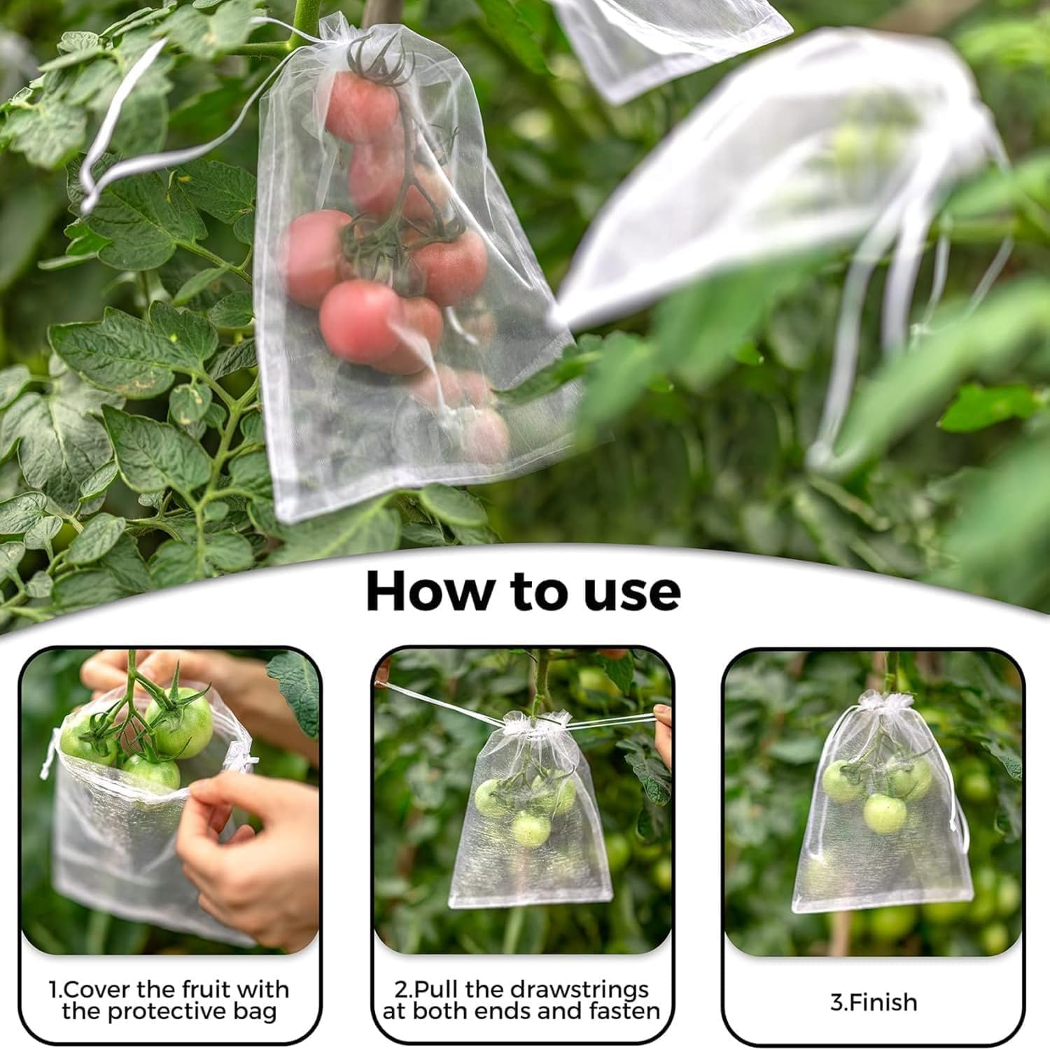 50Pcs Fruit Protect Bags, Reusable Mesh Garden Netting Protection Bag for Plants Vegetables for Plant/Fruit/Flower (White, 8 * 12Inch) image number 6