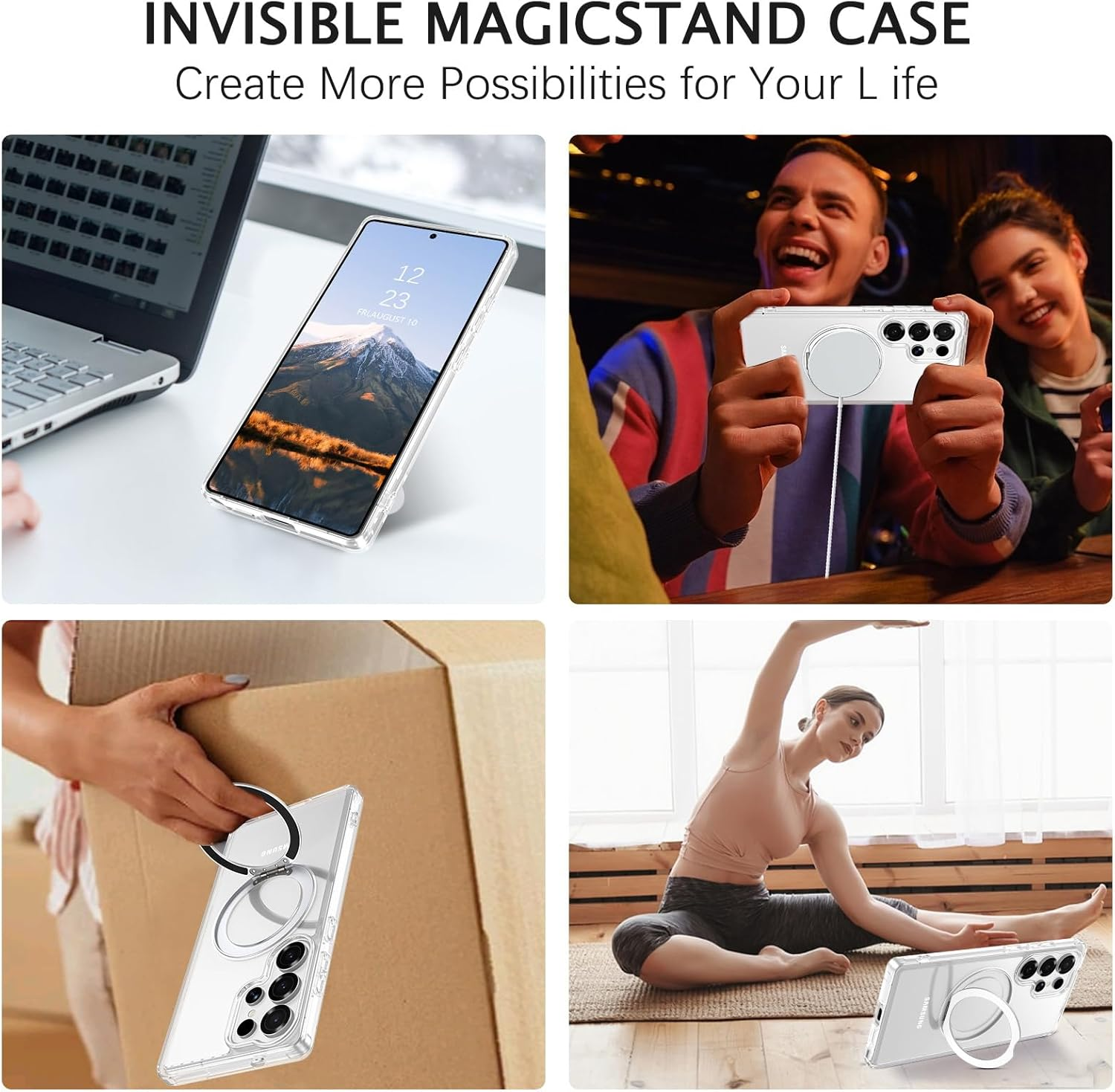 Telaso Case for Samsung S25 Ultra, Compatible with Magsafe Transparent 360&deg; Rotatable Ring Stand Magnetic Shockproof anti Slip Phone Case for Samsung S25 Ultra, Clear