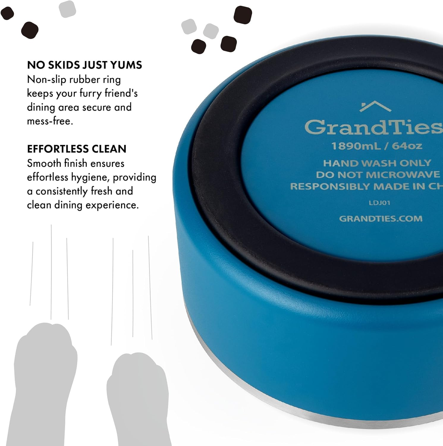 Grandties Stainless Steel Dog Bowl | Engraved Reusable Bpa-Free Insulated Cat & Dog Bowls | Large Heavy Duty Non Skid Spill Proof Dog Bowl | Outdoor Dog Water Bowl (Cobalt Blue, 64Oz) image number 2