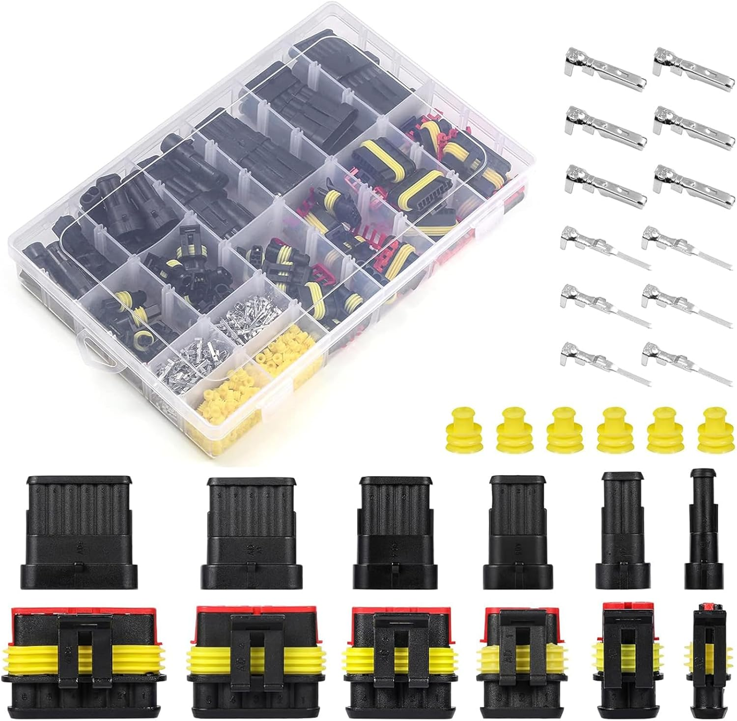 708 Pcs Automotive Electrical Connectors, Waterproof Car Auto Electrical Wire Connector Plug Kit 1/2/3/4/5/6 Male&Female Pin for Car Motorcycle Marine 22-16 AWG