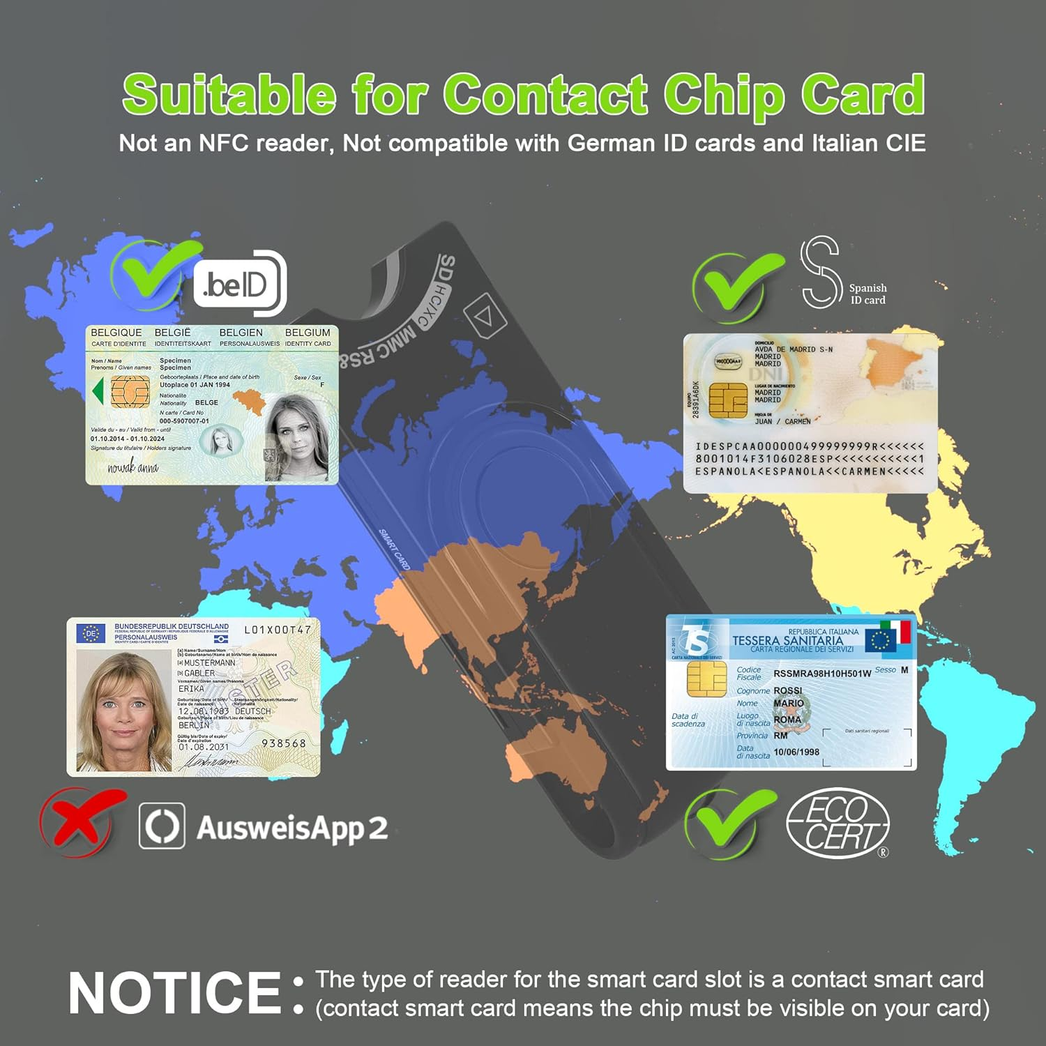 4-In-1 SIM Card Reader, ID Card Reader, SDHC/SDXC/SD& Micro SD Card Reader, Smart Card Reader for DOD Military USB Common Access CAC/SIM/ID/IC Bank/Chip Card(E-Tax), Compatible Windows, Vista image number 5