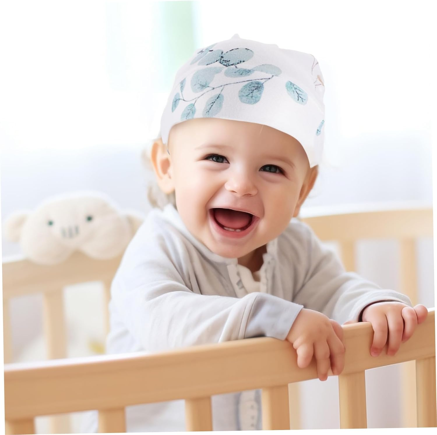 4-Piece Newborn Swaddle Set with Hat and Headband Eucalyptus Leaves Soft Cotton Receiving Blanket for Baby Girls image number 4