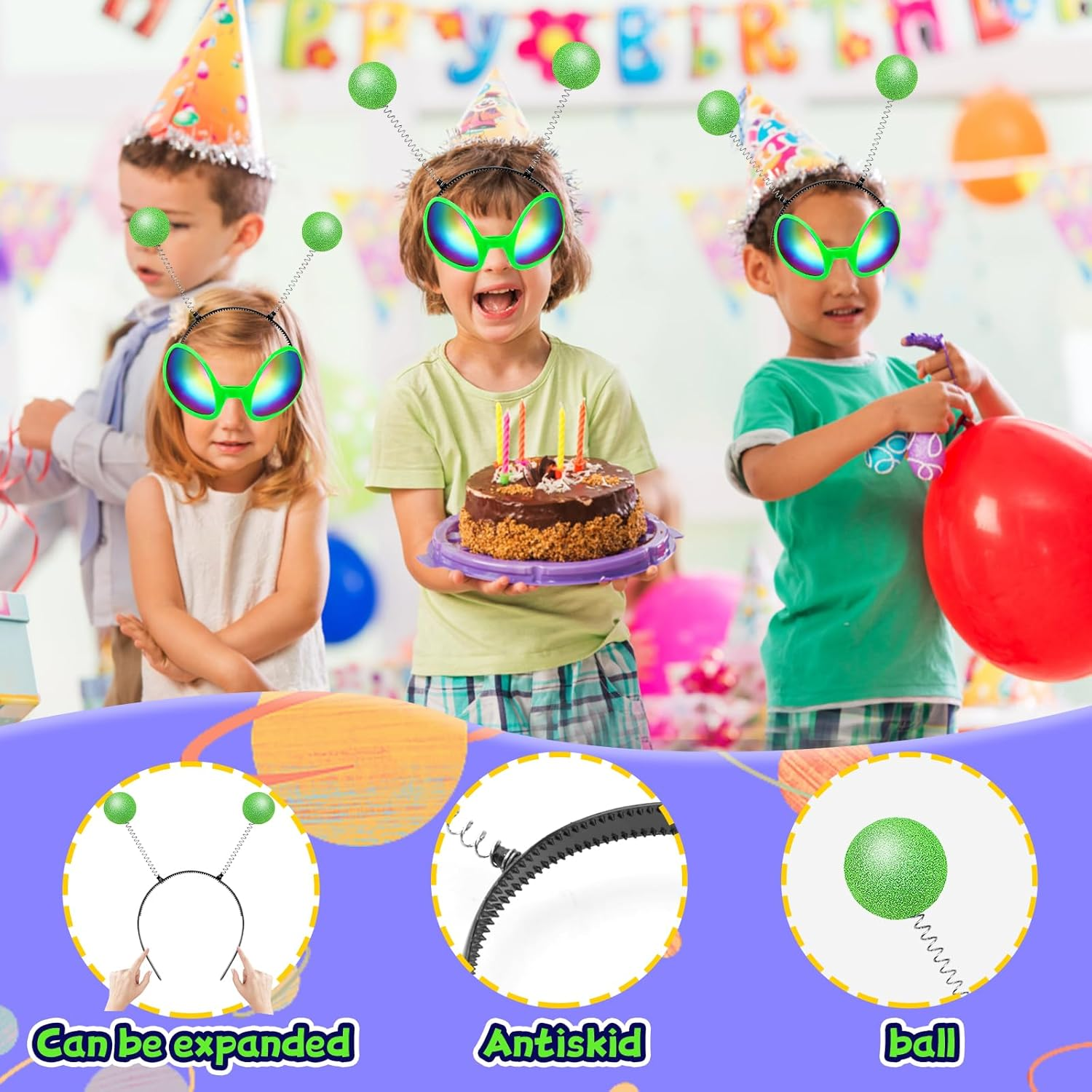 Pack of 2 Alien Glasses Costume Sunglasses, 2 Pieces Funny Martian Antenna Headband, Party Glasses, Decorative Alien Space Costume Cosplay Party Rave Accessories Halloween Carnival, Green, One image number 1