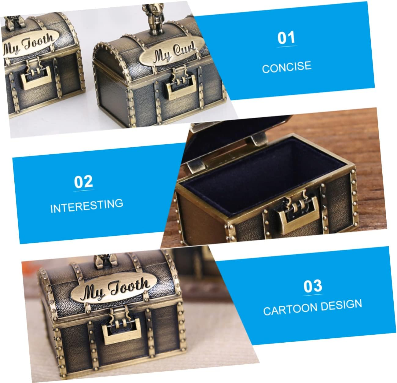 2Pcs Fetal Hair Newborn Tooth Keepsake Box Storage Box for First Tooth Curl image number 4