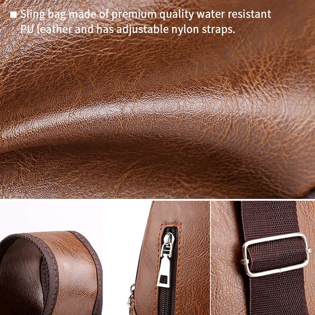 MAIABLEAU Men Sling Bag anti Theft Shoulder Bag Small Leather Crossbody Sling Backpack with USB Charge Port image number 3