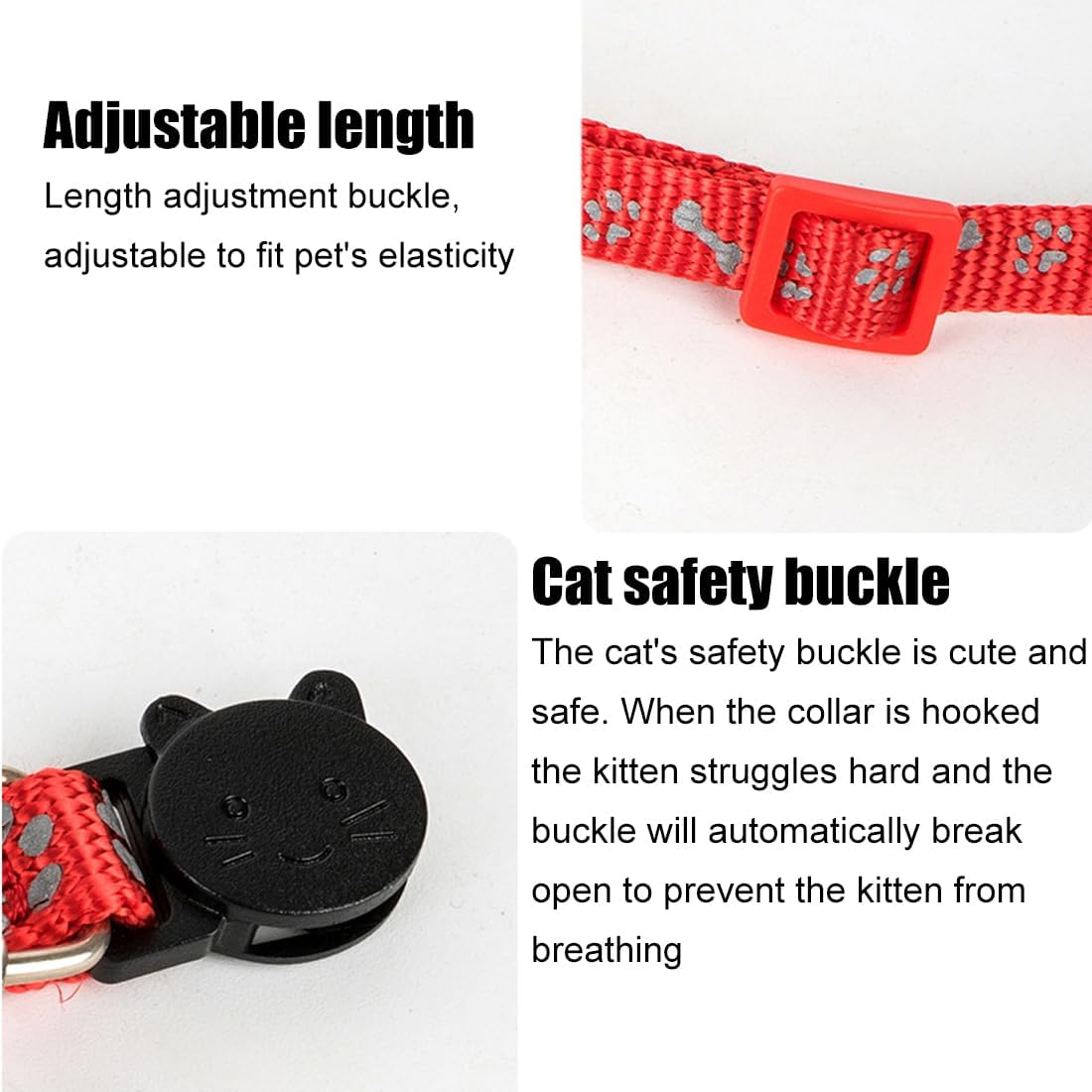 Weddhuis Pack of 2 Cat Collars with Safety Clasp and Bell, Adjustable Collar Cat Kitten image number 2