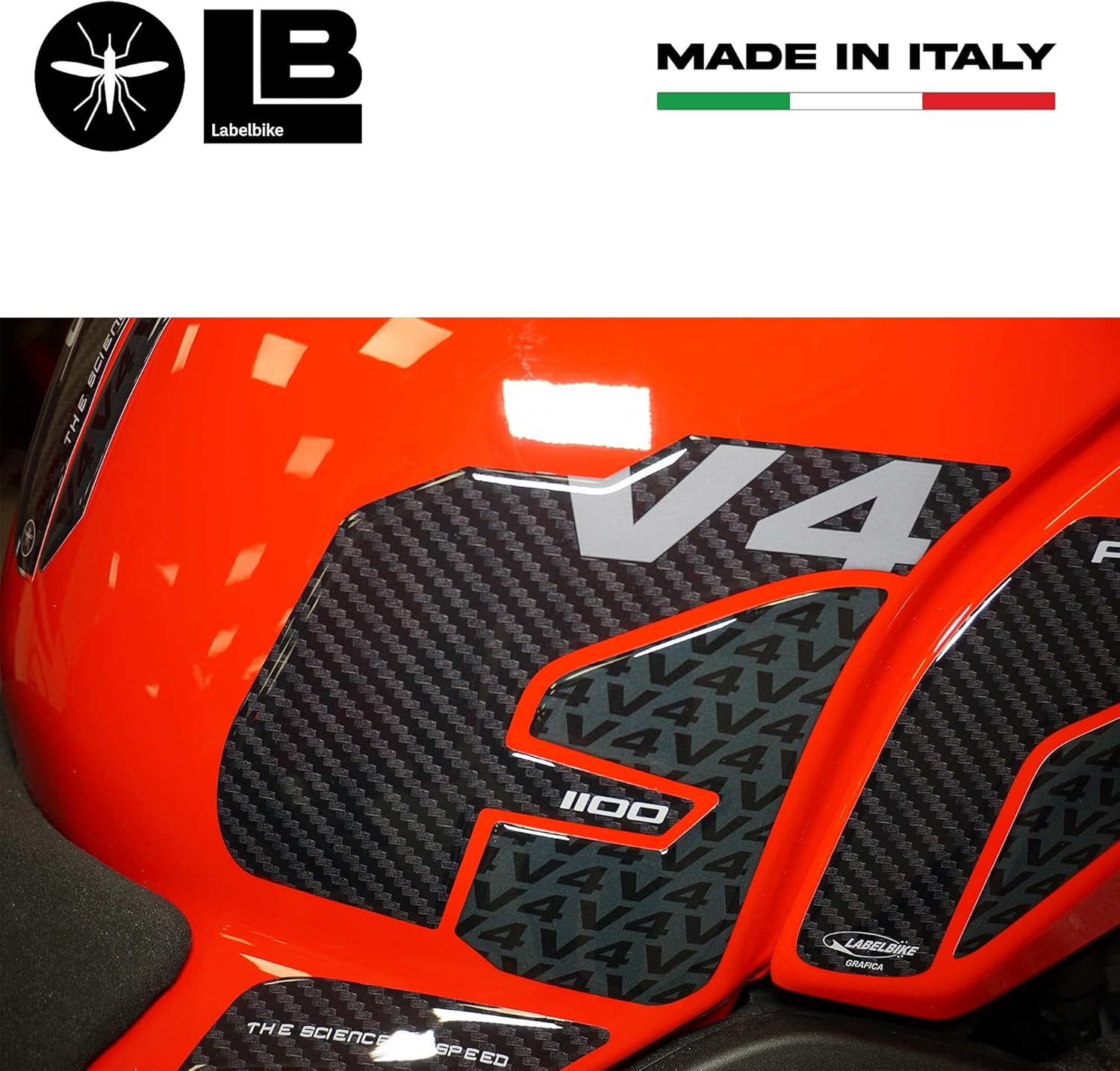 Labelbike - Stickers 3D Motorcycle Tank Side Protection and Decoration in Resin Compatible with Ducati Panigale V4 2018-2021 - Color Carbon Black Grey image number 2