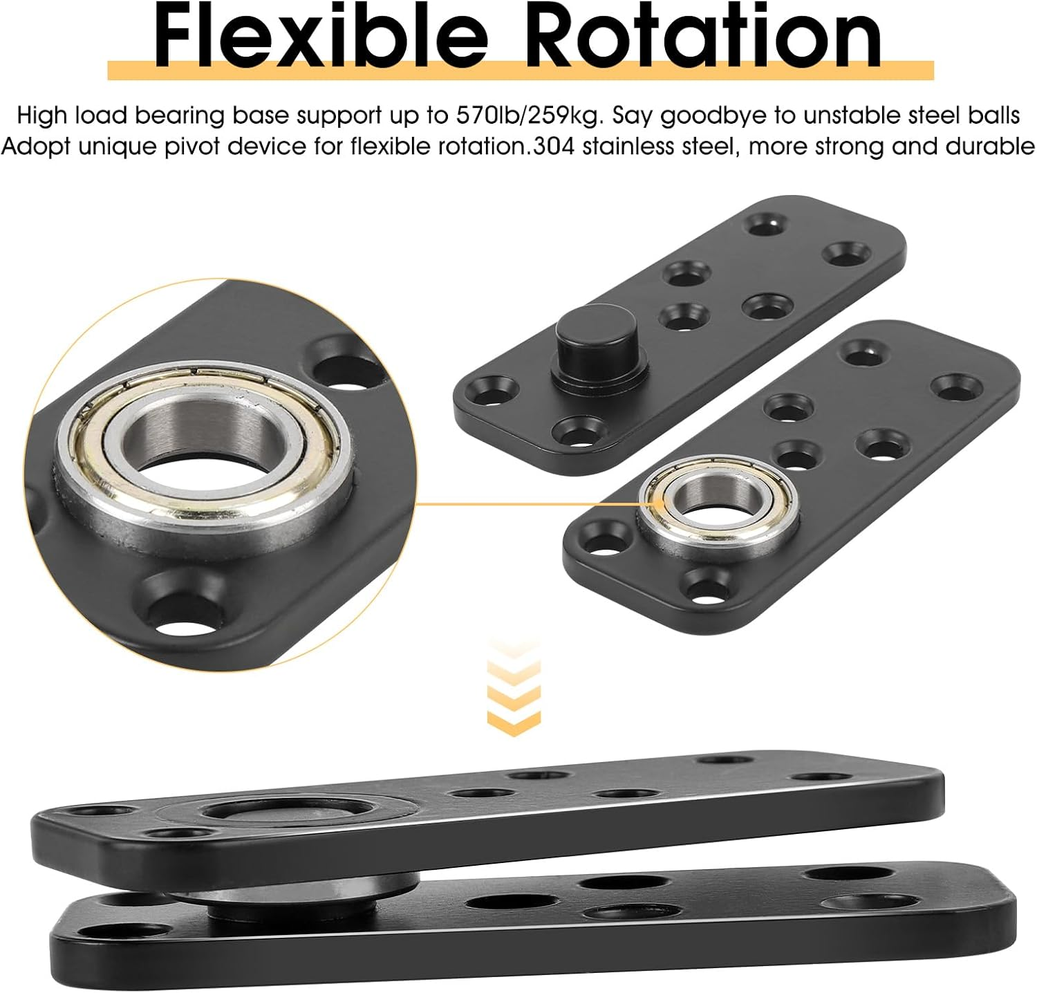 Hidden Door Hinge, 360&deg; Swing Pivot Hinges, 570Lbs Load-Bearing, Silent Operation, Stainless Steel Door Hinge Hardware Kit, Black Heavy Duty Door Hinges for Secret Door or Hidden Door Bookcase image number 3