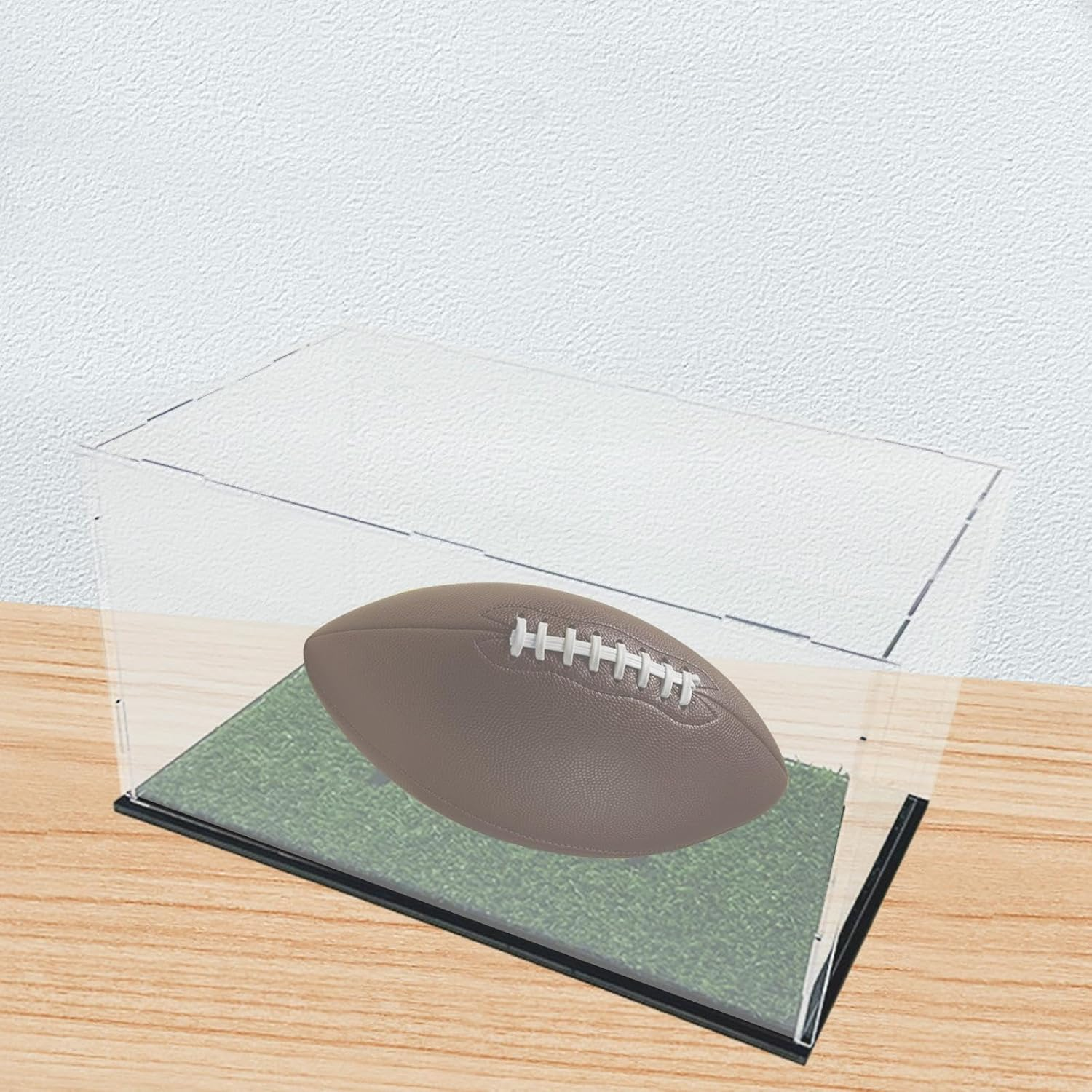 Folpus Football Display Case, Memorabilia Holder, Rugby Holder, Acrylic Display Case Football Storage Box for Toy Diecast Car Figure, with Grass image number 2