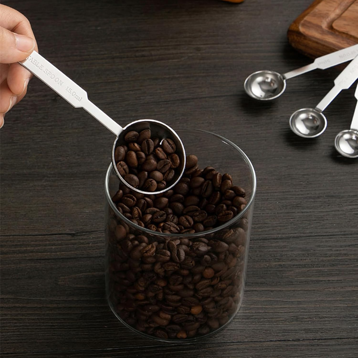 FOSDICK Set of 4 Measuring Spoons, Stainless Steel Coffee Spoons, Measuring Spoons with Scale, Coffee Measuring Spoons with 9 Cm Handle, Coffee Dosing Spoon, Coffee Solder Set for Coffee Beans, Coffee image number 2