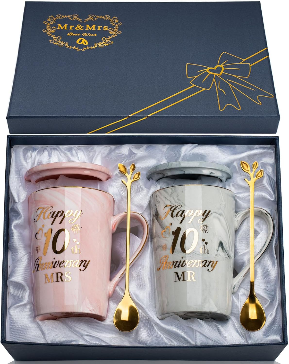 Ruby Anniversary Wedding Gifts, 40Th Anniversary Wedding Gift, 2PCS Happy 40Th Weddin-G Anniversar-Y Mr Mrs Gift Marble Ceramic Cups Set 14Oz, Ruby Anniversar-Y Couple Gifts for Parents, Grandparents