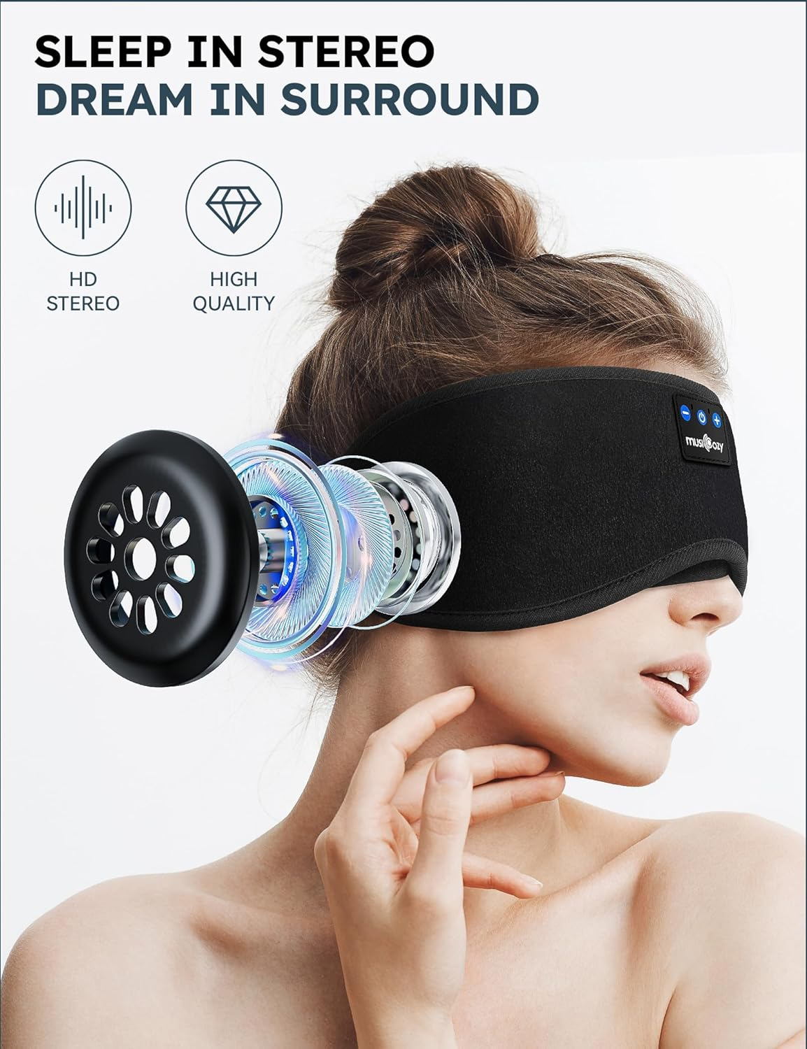MUSICOZY Sleep Headphones Bluetooth Wireless Sleeping Eye Mask, Office Travel Unisex Gifts Men Women Who Have Everything Top Christmas Cool Tech Gadgets Unique Mom Dad Her Him Adults Teen Boys Girls - Lifht Blue image number 2