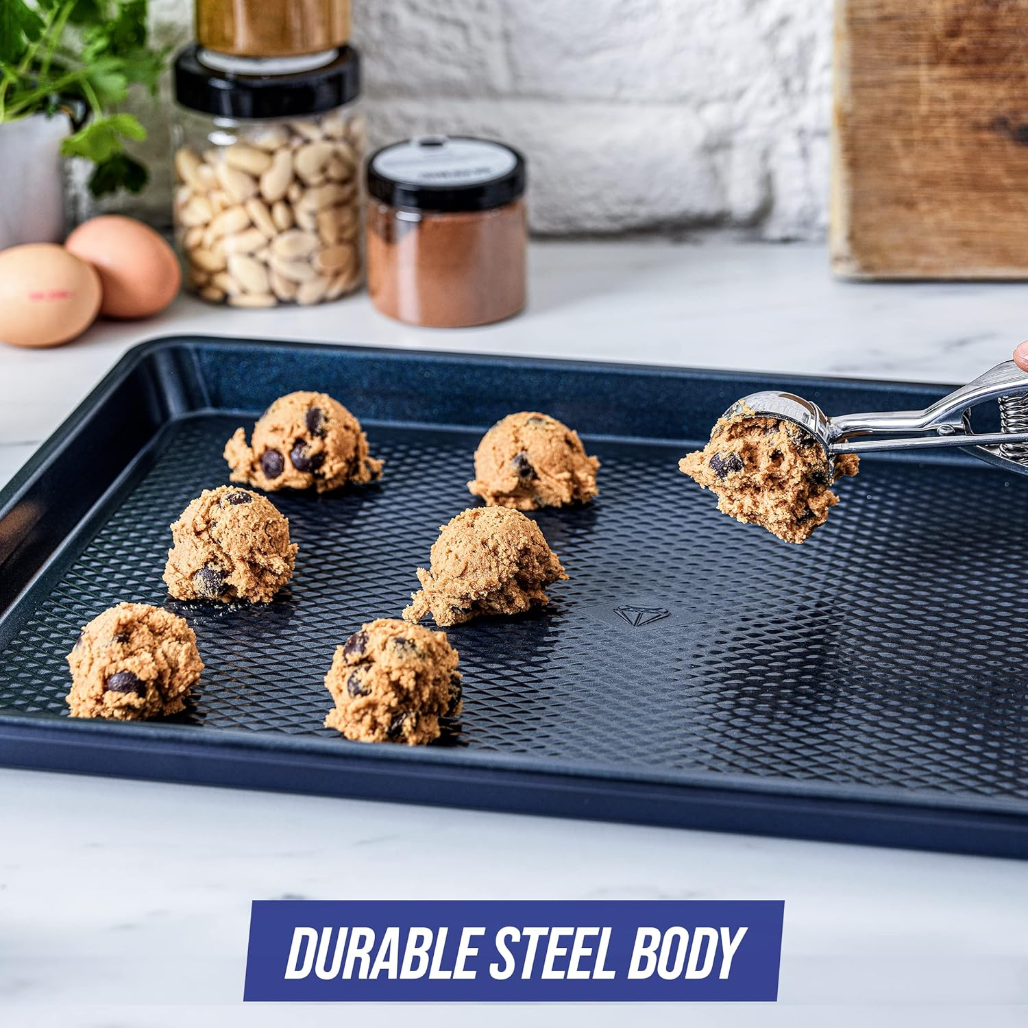 Blue Diamond Bakeware Diamond Infused Ceramic Nonstick, (18 X 13) Inch Half Cookie Sheet Baking Pan, Dishwasher and Freezer Safe, Pfas-Free, Blue image number 2