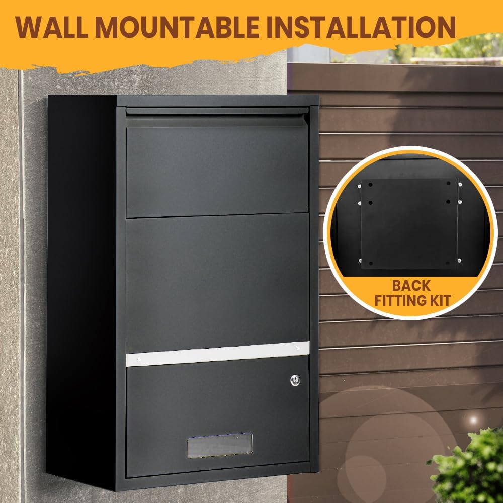 Groverdi Parcel Box Post Letter Box Package Mailbox Security Lock Storage All Black image number 4