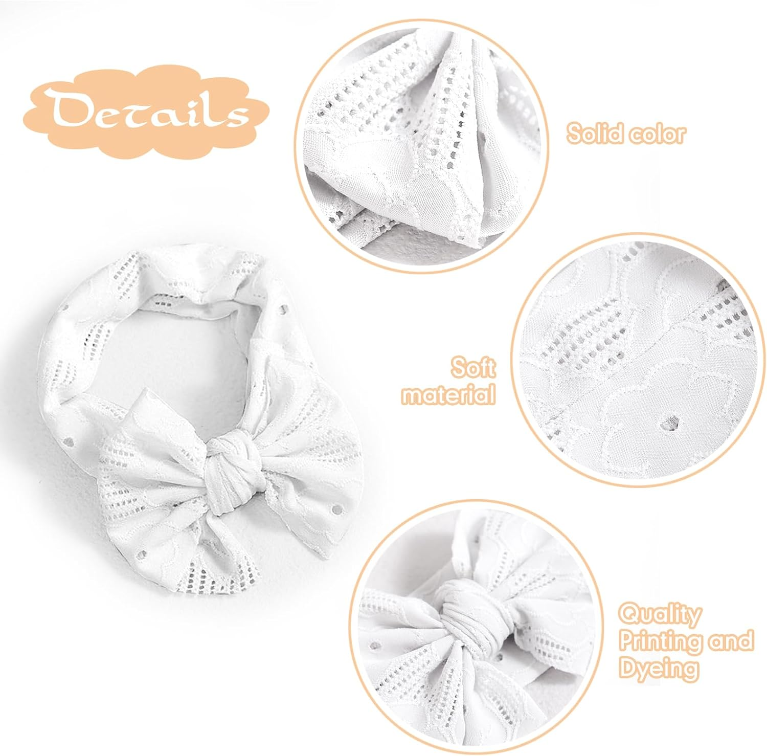 Baby Girls Headbands White Stretchy Knitted Bow with Wide Edge Newborn Toddler Hair Bands and Bows Kids Hair Accessories Soft image number 2