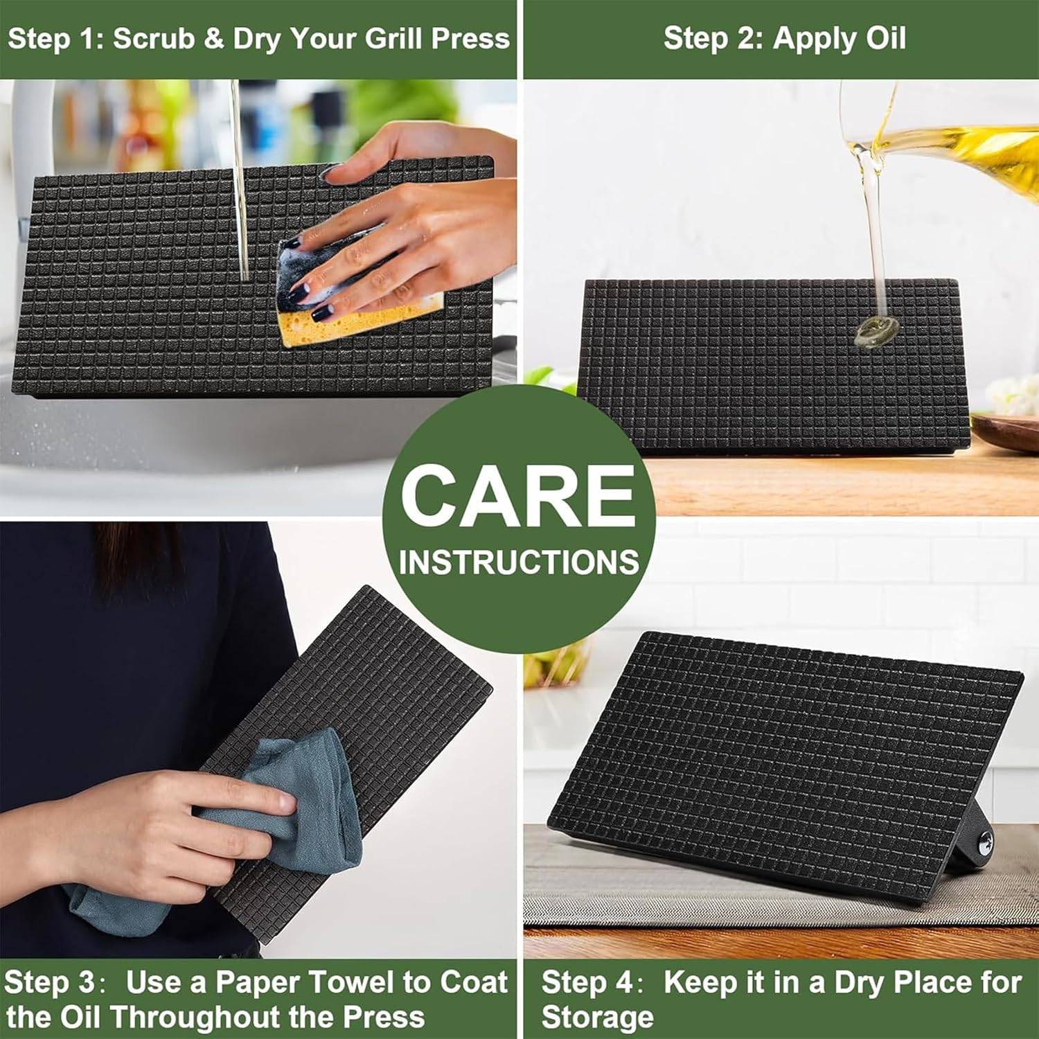 Burger Press, 17.8Cm round & 21Cmx11Cm Rectangle Heavy-Duty Cast Iron Smash Bacon Press, Heat Proof Wooden Handle Bacon Meat Grill Press for Griddle, Nonstick Pan, BBQ, Flat, Teppanyaki