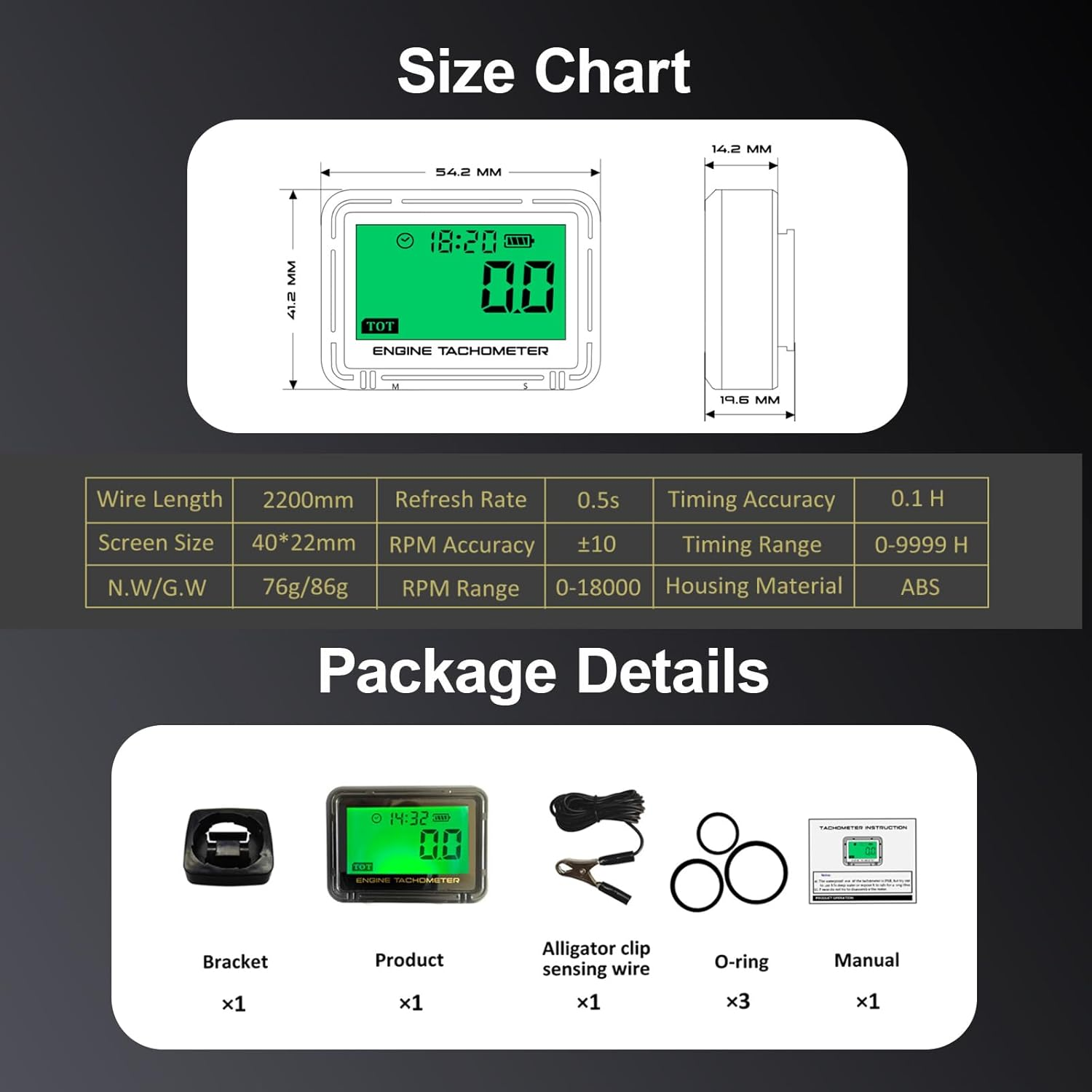 Ddayuanwei Small Engine Tachometer, Digital Tachometer Tach Gauge with Clip, Inductive Hour Meter Battery Replacement for Gas Small Engine Cropper Generator Lawn Mower RV Chainsaws Outboard Motor image number 4