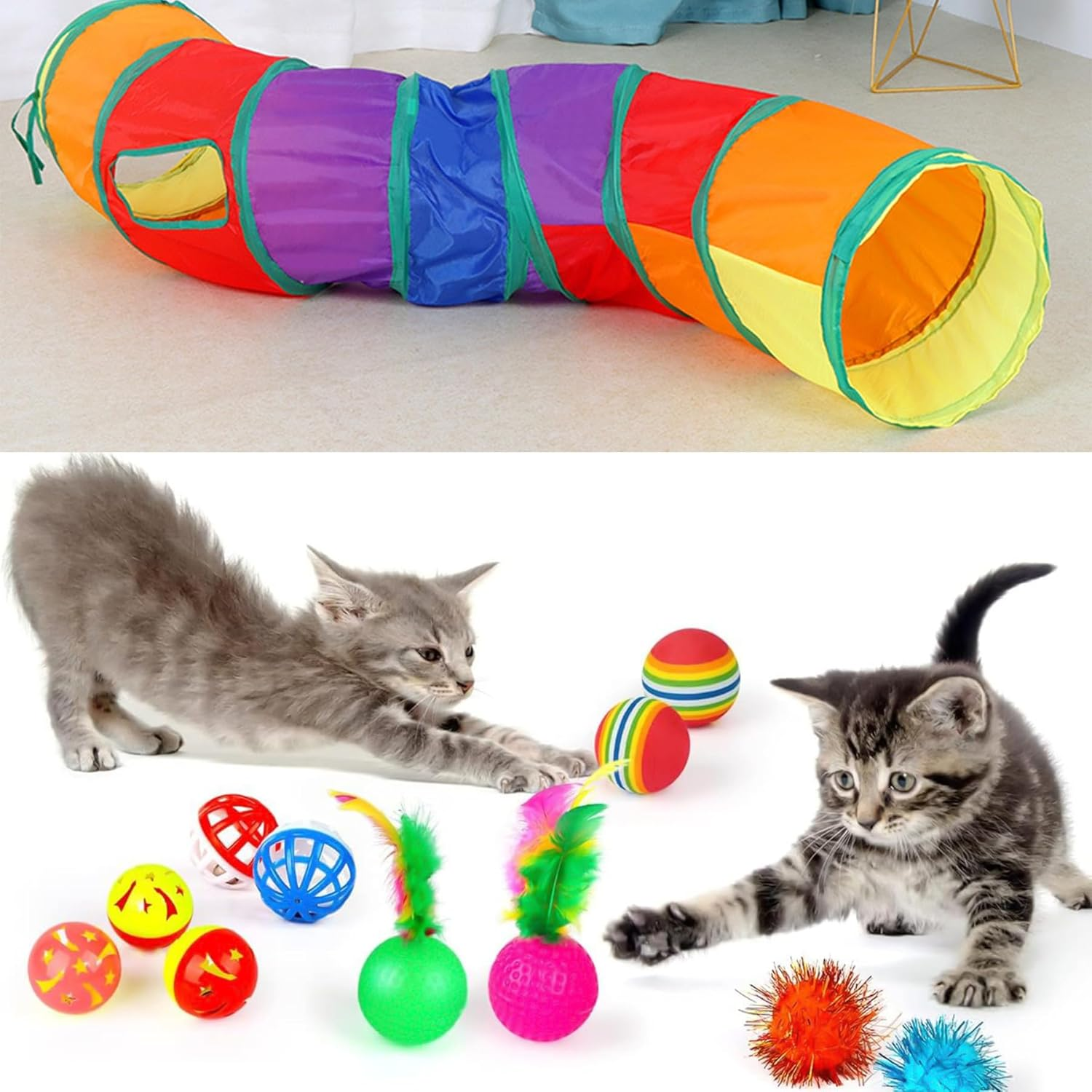 Cat Toys, Kitten Toys Cat Toys for Indoor Cats, Cat Toy Bulk Bundle, Include Cat Springs, Cat Wand, Cat Tunnel, Cat Teaser, Feather, Crinkle Balls for Cats, Cat Toy Mouse, Cat Tunnels for Indoor Cats image number 4
