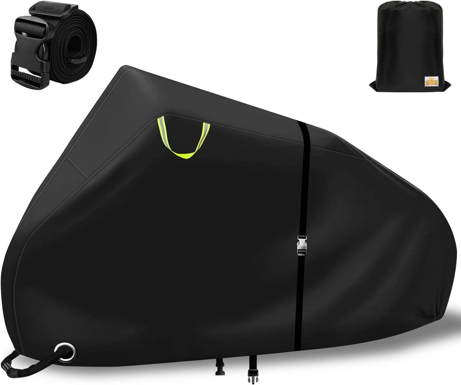Clawscover Bike Covers Outdoor Storage Waterproof for 2 Bikes,Heavy Duty 600D Polyester,Durable Anti-Uv,Weatherproof Ebike Bicycle Electric Bike Cover, Buckles Straps,Reflective Handle,82''X36 X43.3 image number 6