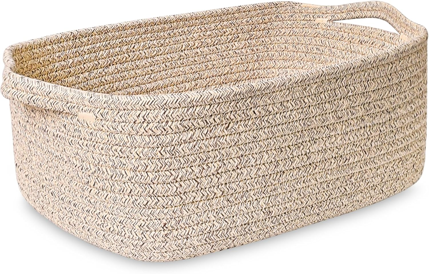 Abenkle Small Storage Basket with Handles, Cotton Rope Woven Dog Cat Toy Bin, Decorative Shelves Closet Organizing for Nursery Laundry Bedroom Bathroom, 14.2''X 11''X 5.1''