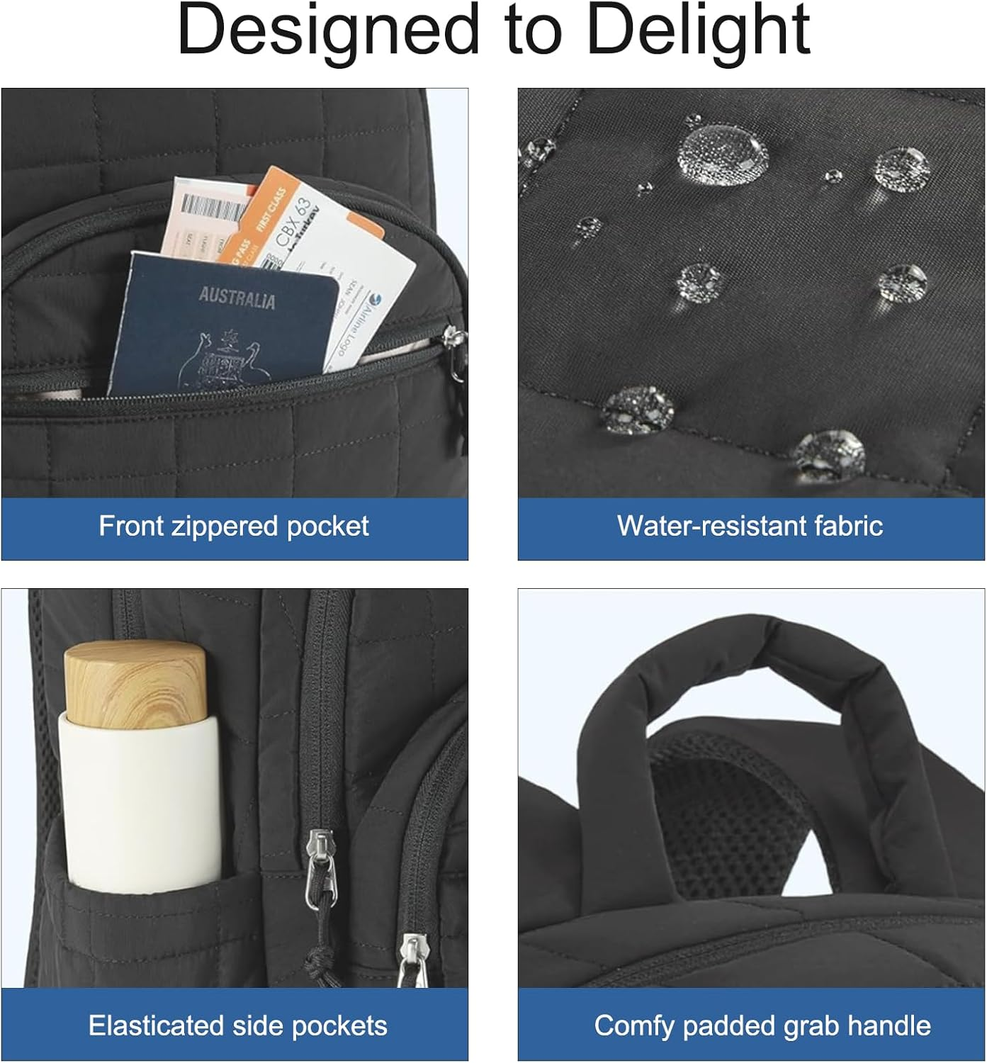 Seyfocnia Laptop Backpack for Women, 15.6 Inch Quilted Travel Backpack, Water-Resistant Casual Lightweight Daypack for Work Business Computer, Black image number 4