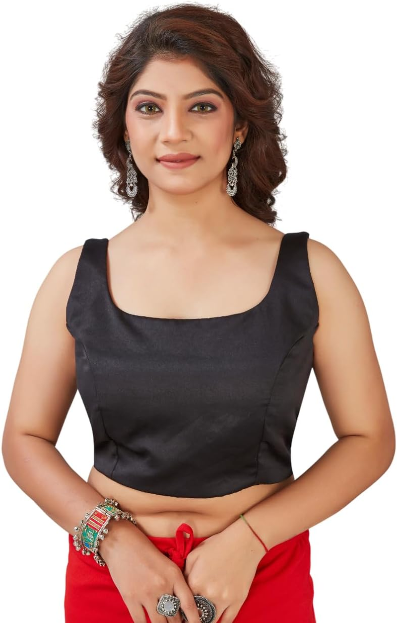 Womens Solid Sleeveless Blouse Crop Top Designer Saree Blouse for Party & Festive Wear