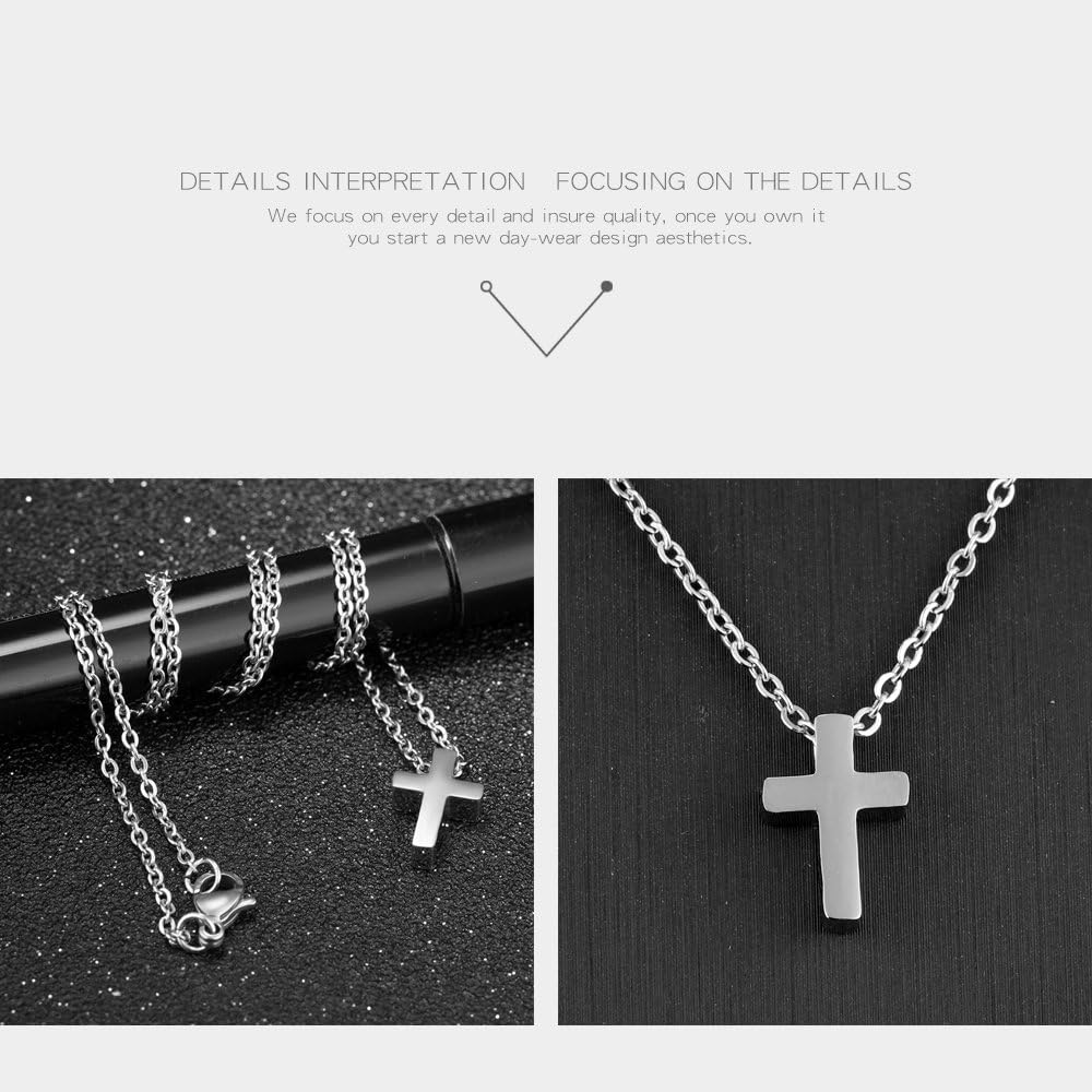 TEMICO Tiny Simple Cross Pendant for Children Boys Girls Stainless Steel Small Necklace with 16" Chain image number 1