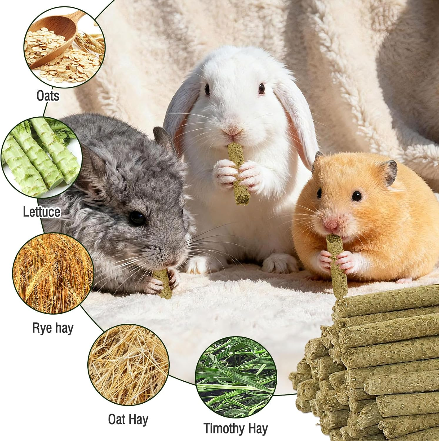Rabbits Timothy Hay Sticks Treats Chew Toy 200G for Bunny Golden Hamsters-Guinea-Pigs-Small Animal Natural Healthy image number 2
