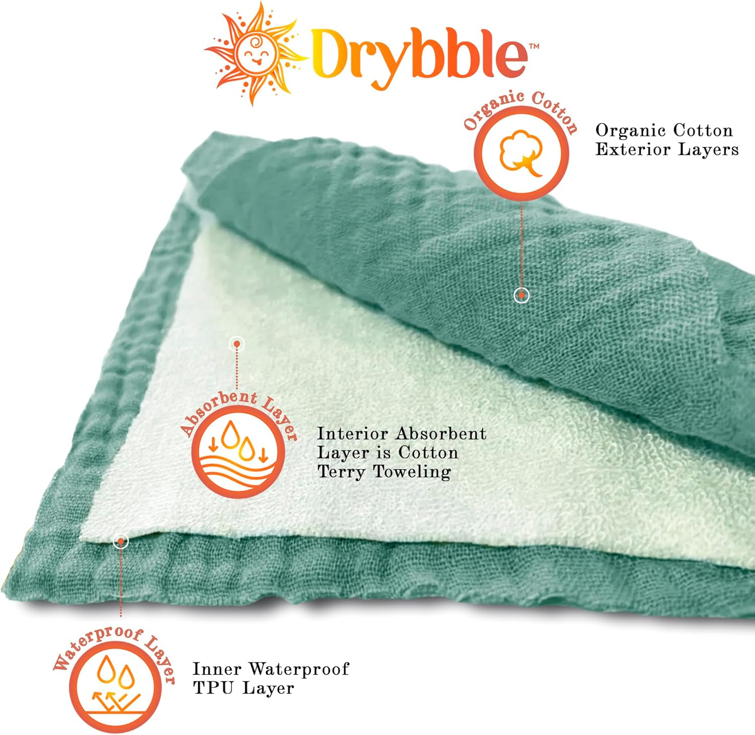 Bandana Bibs 3 Waterproof Lining Organic Cotton Drool Bibs &ndash; Absorbent Bibs for Adults and Children, Adjustable Snaps image number 5