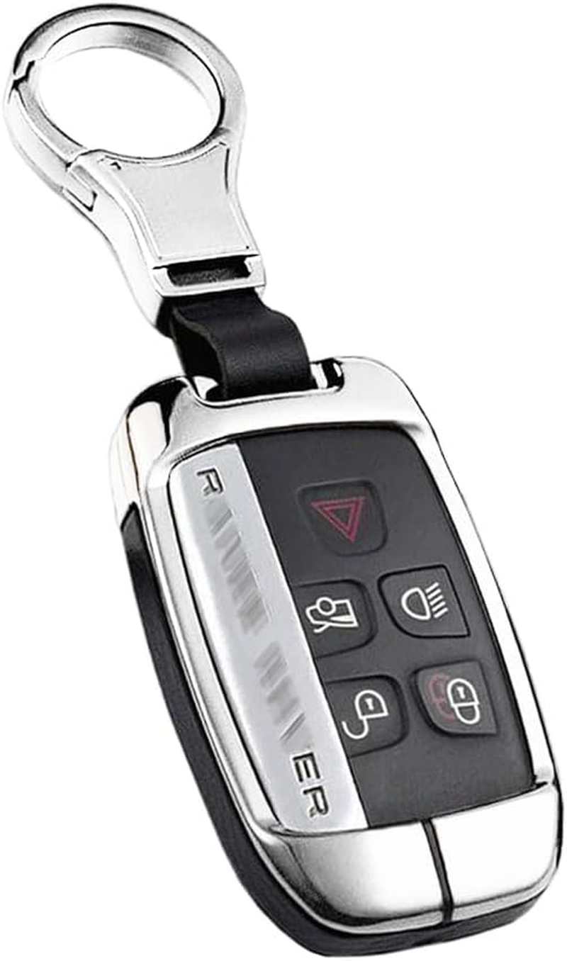 HIBEYO Zinc Alloy Leather Key Fob Case Cover for Land Range Rover Discovery Jaguar XJ F-PACE F-Type