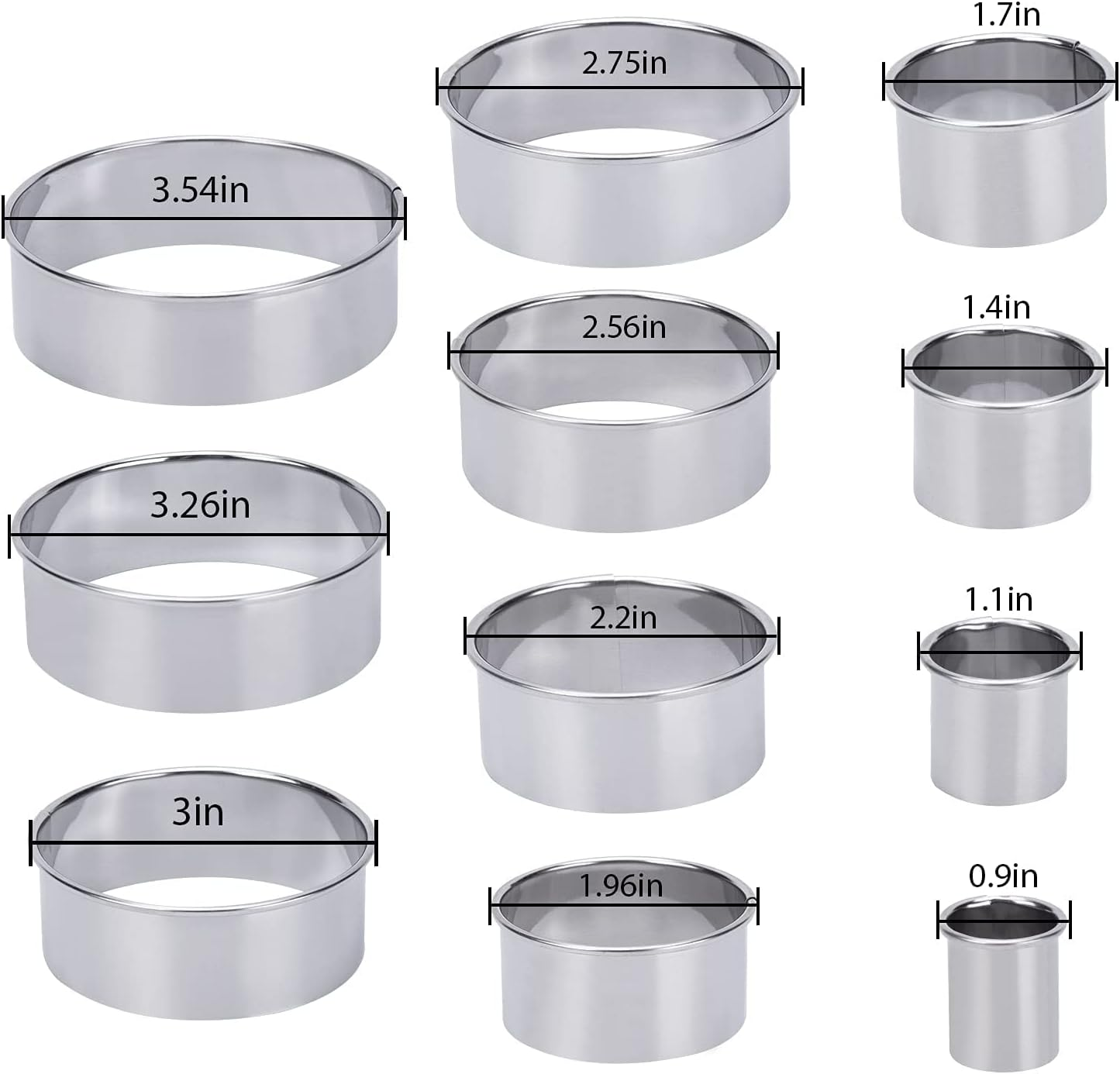 CMD 11 PCS Cookie Cutters, round Cookie Cutters Variety Pack, Stainless Steel for Cooking Baking Biscuit Cake Pastry Donut Cutter Ring Molds (11 Pack round 2-9CM/0.9-3.5IN.) image number 6