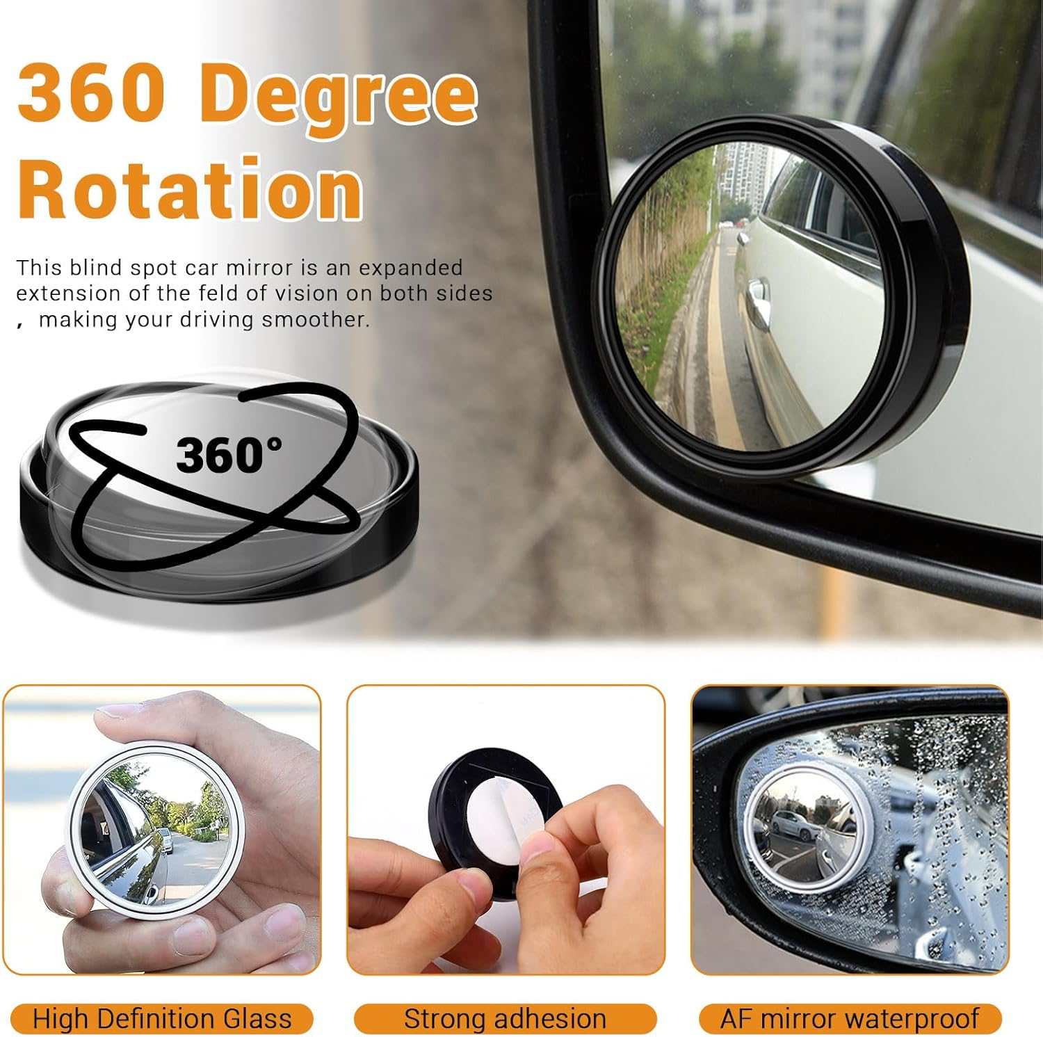 Huakaile 8 Pieces HD Glass Blind Spot Mirror, 2" round 360&deg; Adjustable Side Mirror Blindspot with Frame, Self-Adhesive Blindspot Mirror for Car Auto Truck Jeep (Black, White) image number 4