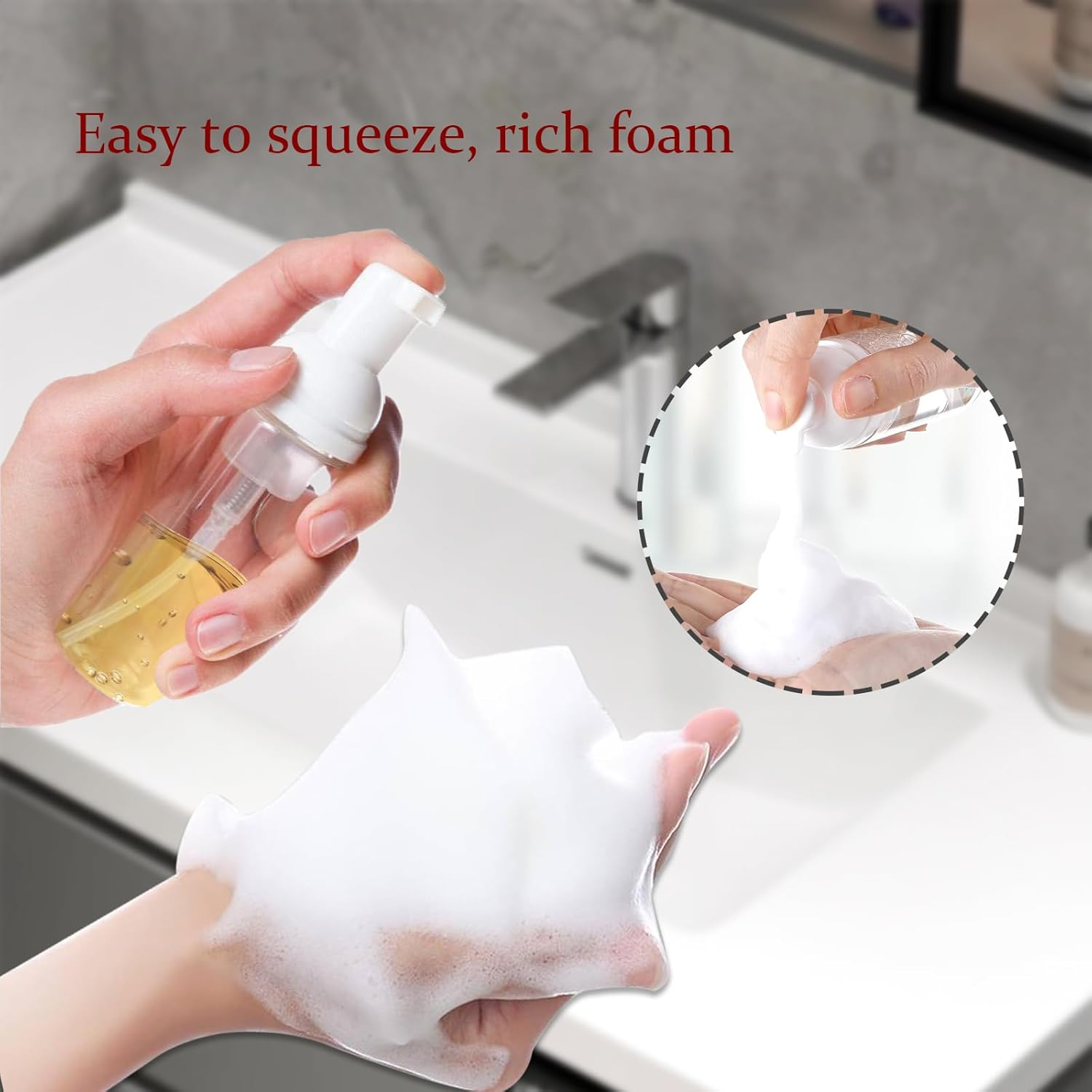 INCAUCA 2 Oz/60Ml Foam Pump Bottle Dispenser 6 PCS, Travel Size Foaming Soap Dispenser, Small Hand Soap Dispenser Refillable, Empty Containers for Toiletries Liquid, Lash Cleanser, Shampoo - 30Ml image number 2