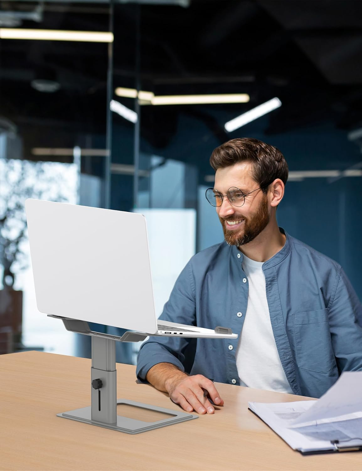 Soundance Adjustable Laptop Stand for Desk, Computer Stand, Ergonomic Laptop Riser Holder Compatible with 10 to 17.3 Inches Notebook PC Computer,Grey image number 1