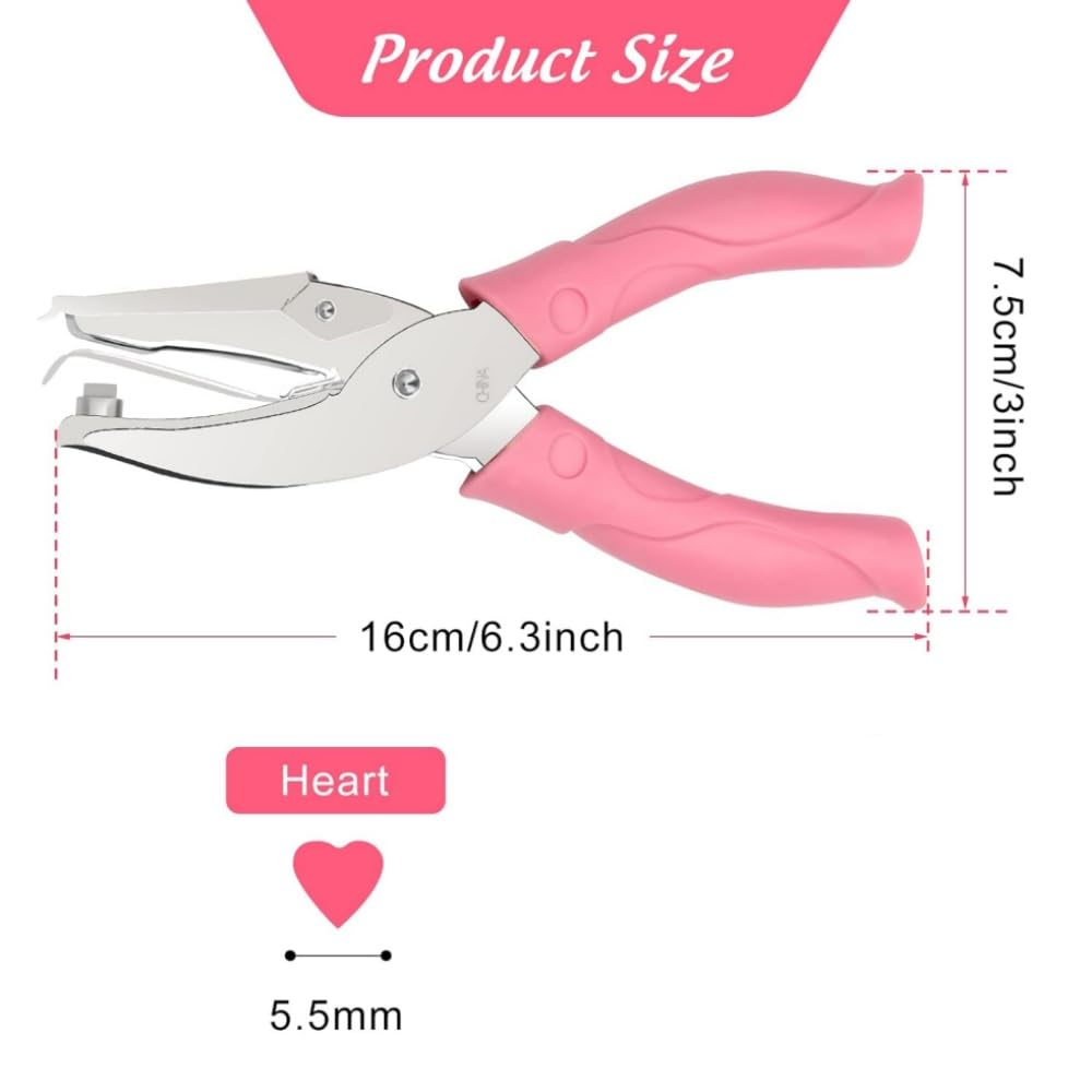 Fabselection 1PCS Hole Punch,Small Mini Tiny Shaped Love Metal Single Handheld Hole,Paper Punch Punchers with Soft-Handled,For DIY Craft Paper Tags Clothing Ticket Scrapbook Tool (Love Shaped) image number 1