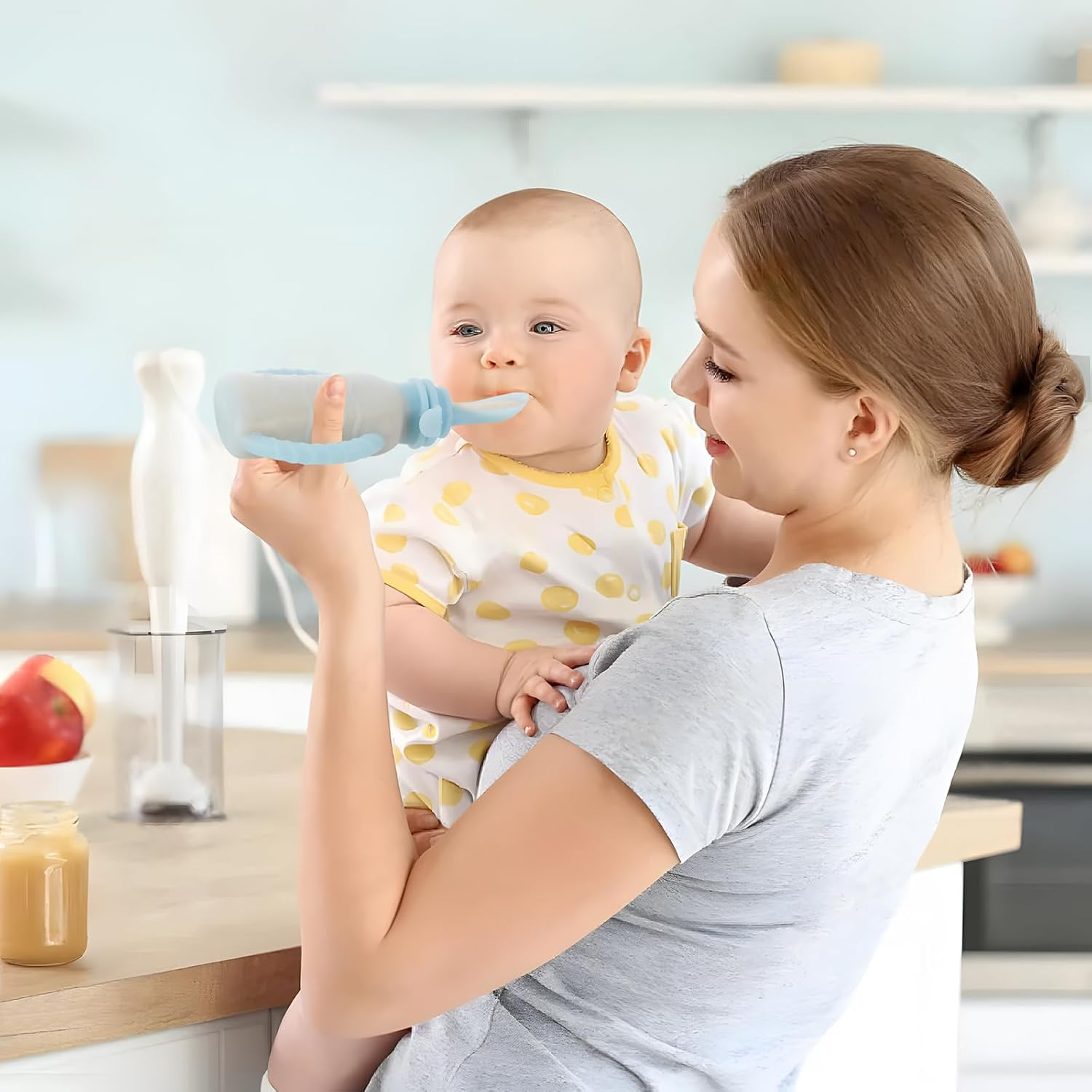 Pandaear 3 Pack Reusable Silicone Baby Food Pouches with 3 Puree Feeder Spoons & Funnel | 4Oz Toddler Food Storage Pouch with Handle | Bpa-Free Baby Squeeze Pouches for Homemade Purees image number 3