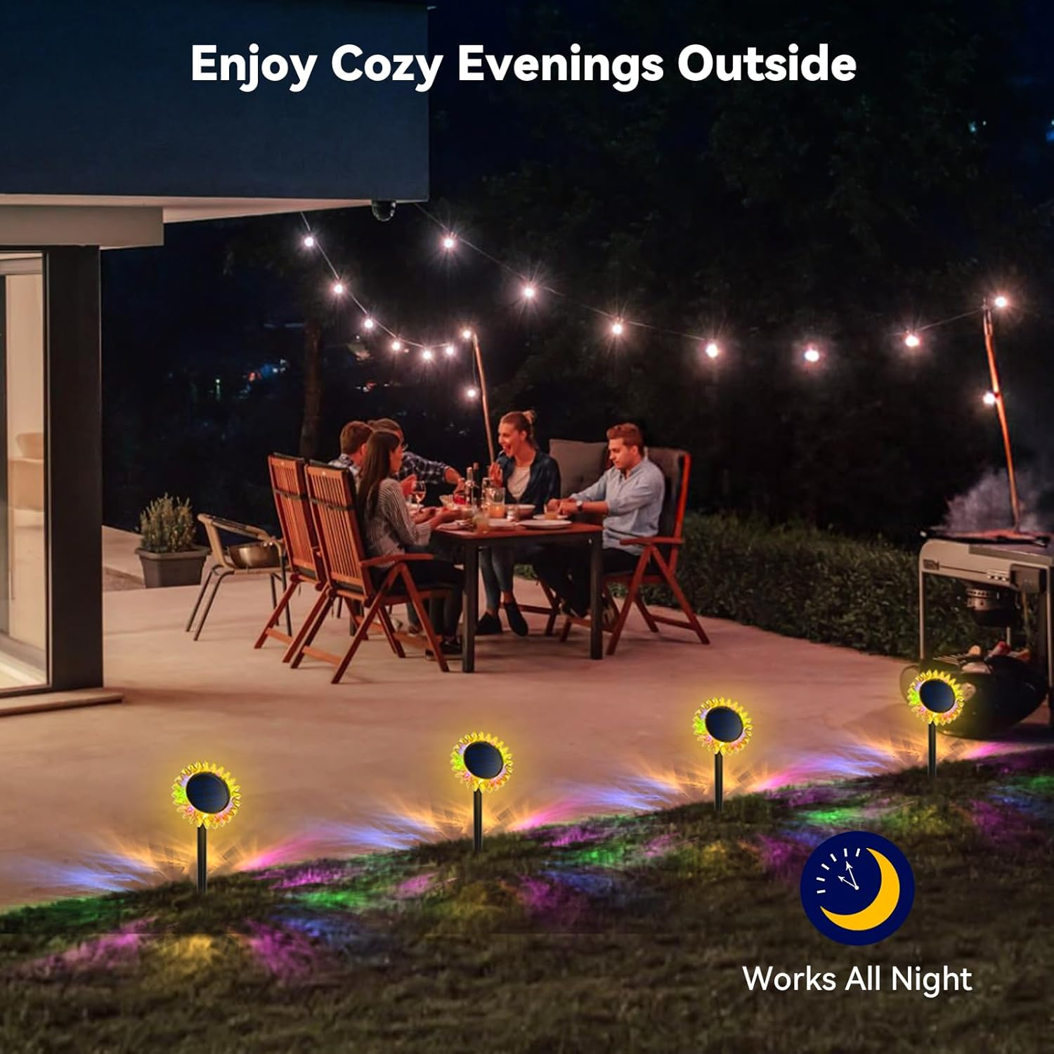 Hogni Solar Sunflower Lights Outdoor，4 Pack Autumn Garden Decorative LED Light，Upgraded Solar Panel,Sidewalk, Driveway, Lawn Lighting.（Color） image number 4