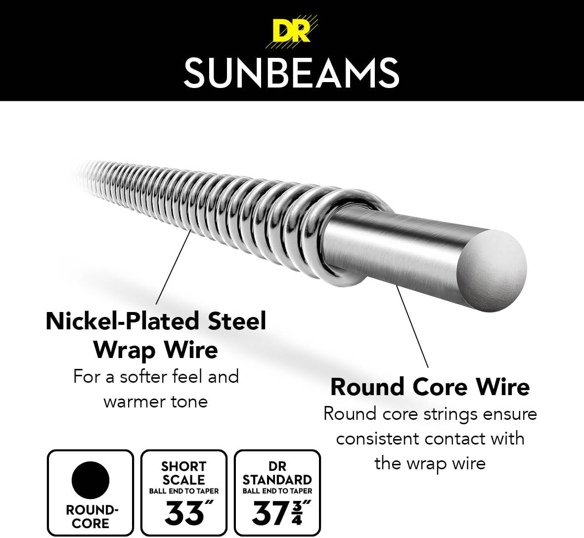 DR NMR5-45 Strings SUNBEAM&trade; - Nickel Plated Bass Strings: 5-String Medium 45-125, Silver image number 2