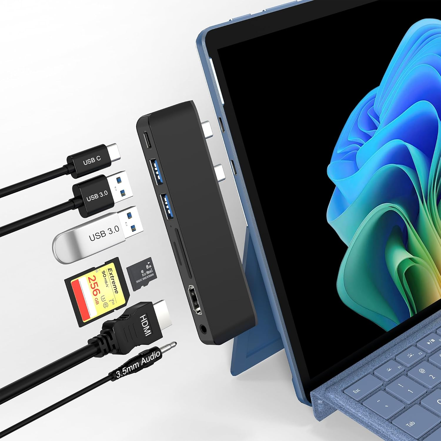 Surface Pro 11/10/9 Accessories Docking Station & Adapter - 7-In-1 USB-C Hub for Dual Monitor, with 4K HDMI, USB C Thunderbolt 4 (8K@30Hz/40Gbps/100W PD), 2 USB 3.0, SD/TF Card Reader & 3.5Mm Audio image number 2