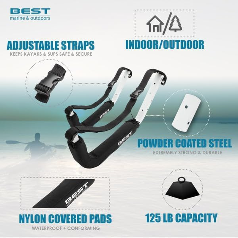 Best Marine and Outdoors Kayak Storage Rack, 2 Premium Wall Mount Racks, Kayaks & SUP Paddle Boards, 46Kg Weight Capacity Garage Hanger, Indoor Outdoor Paddleboard Holder & Kayaking Accessories image number 1