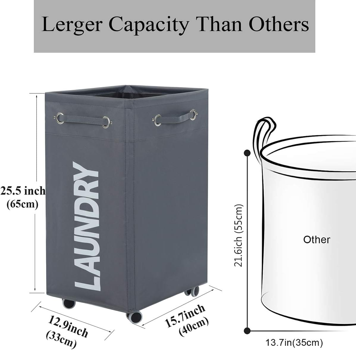 ALINK Rolling Laundry Basket with Wheels, Bathroom Laundry Hamper Large Wheeled Dirty Clothes Bin image number 3